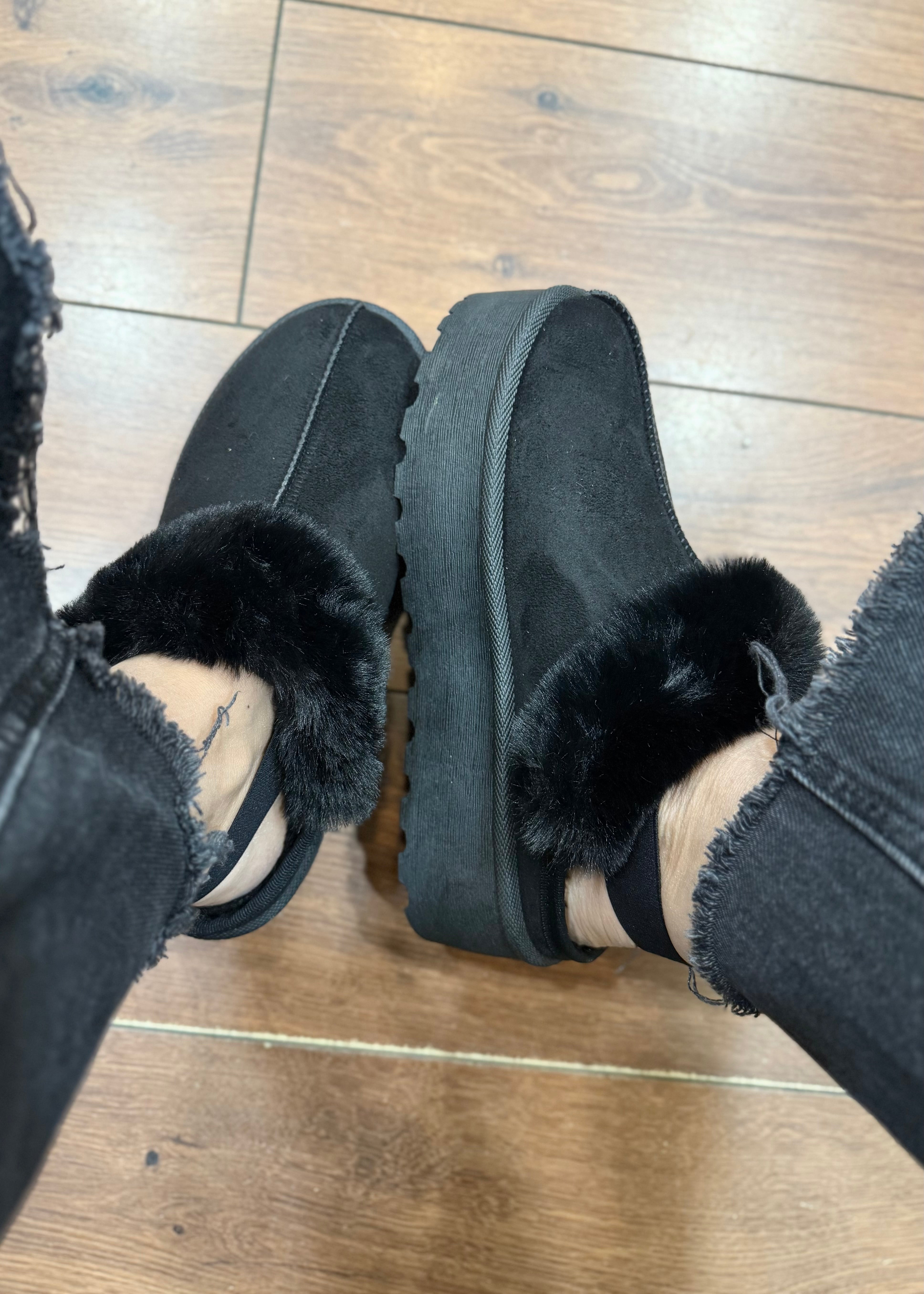Chaussons platform Fur Black L'adresse Corte