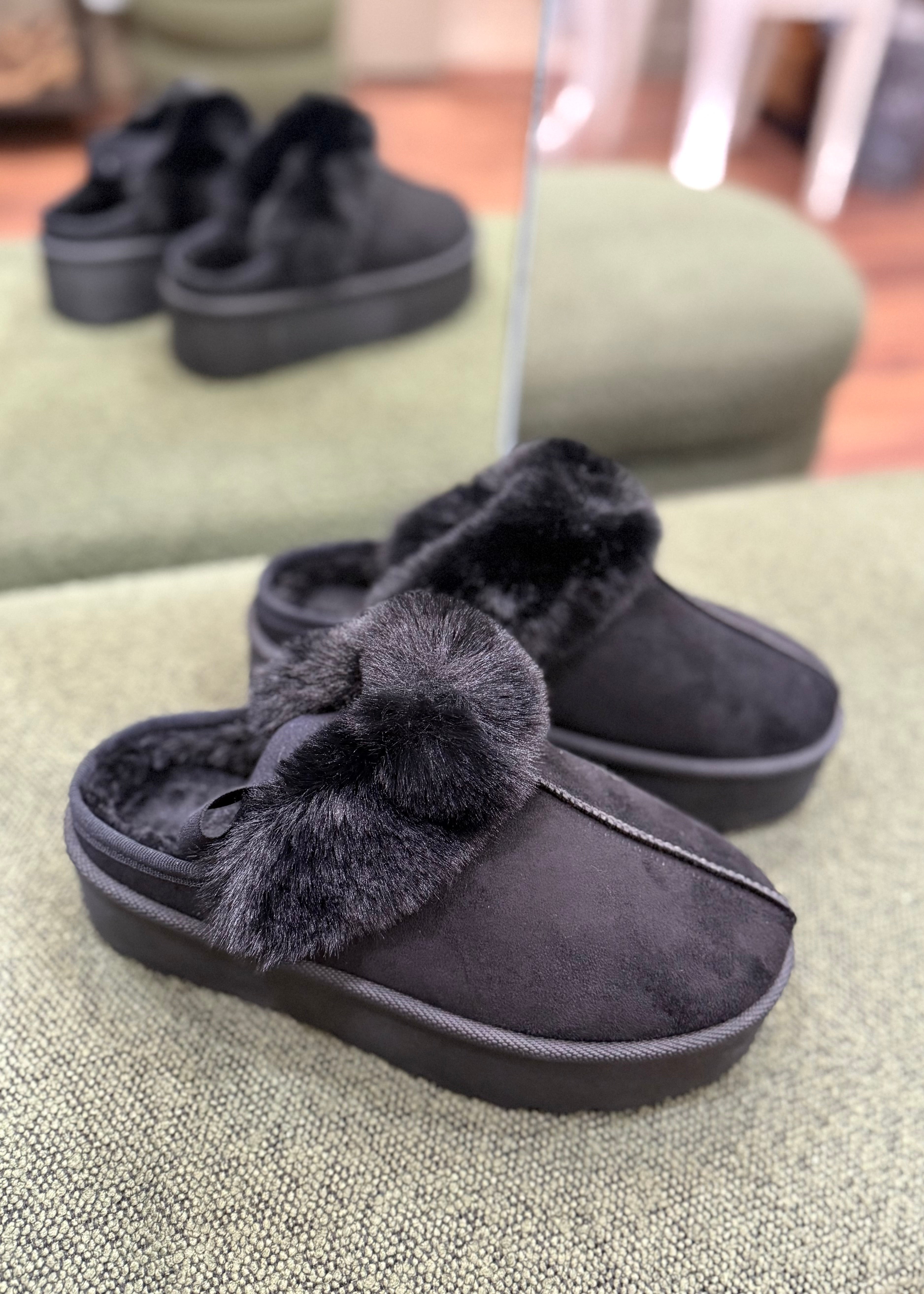 Chaussons platform Fur Black L'adresse Corte