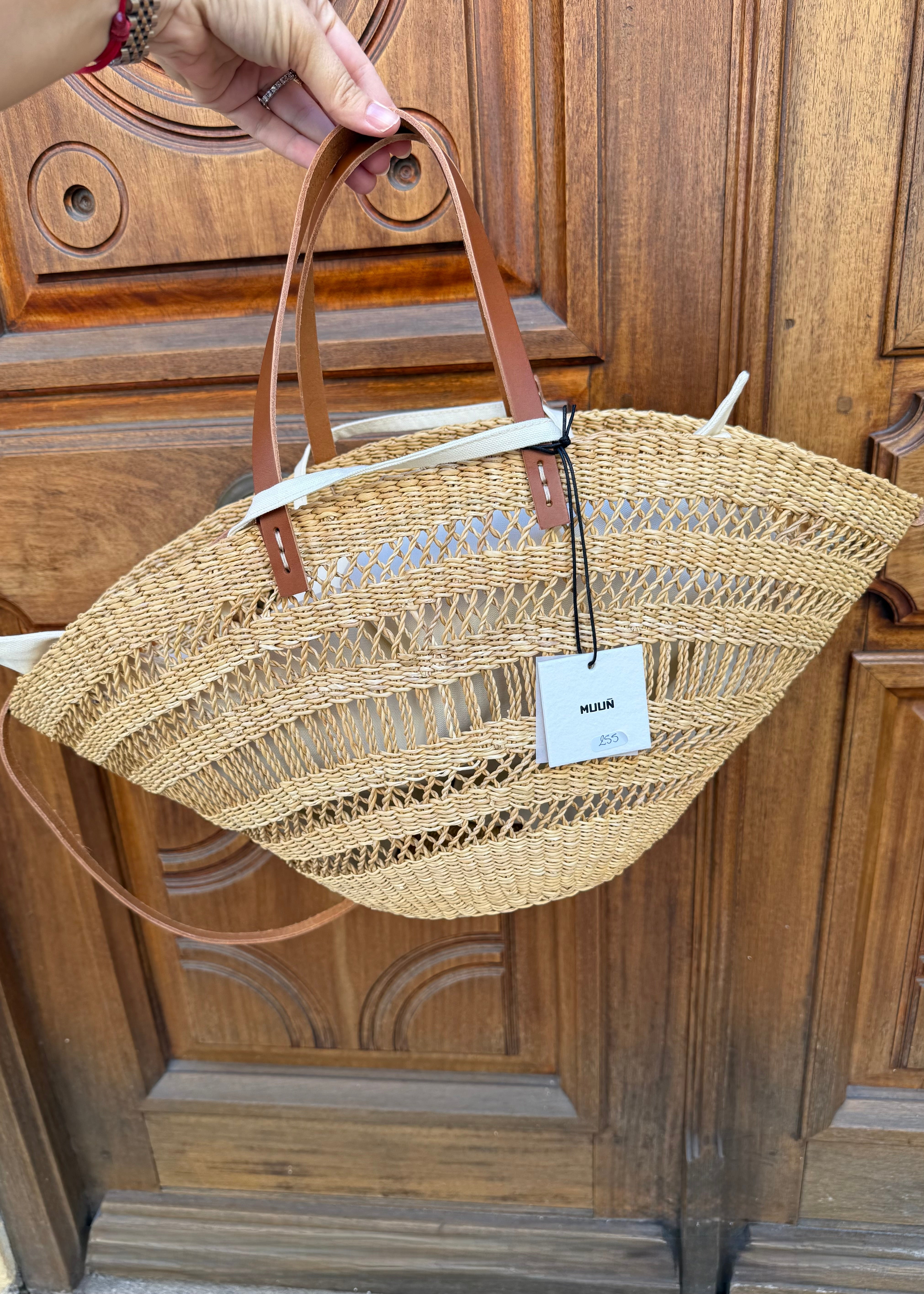 Panier Muuñ m Colette - Natural - Tan leather - Ecru pouch Muuñ