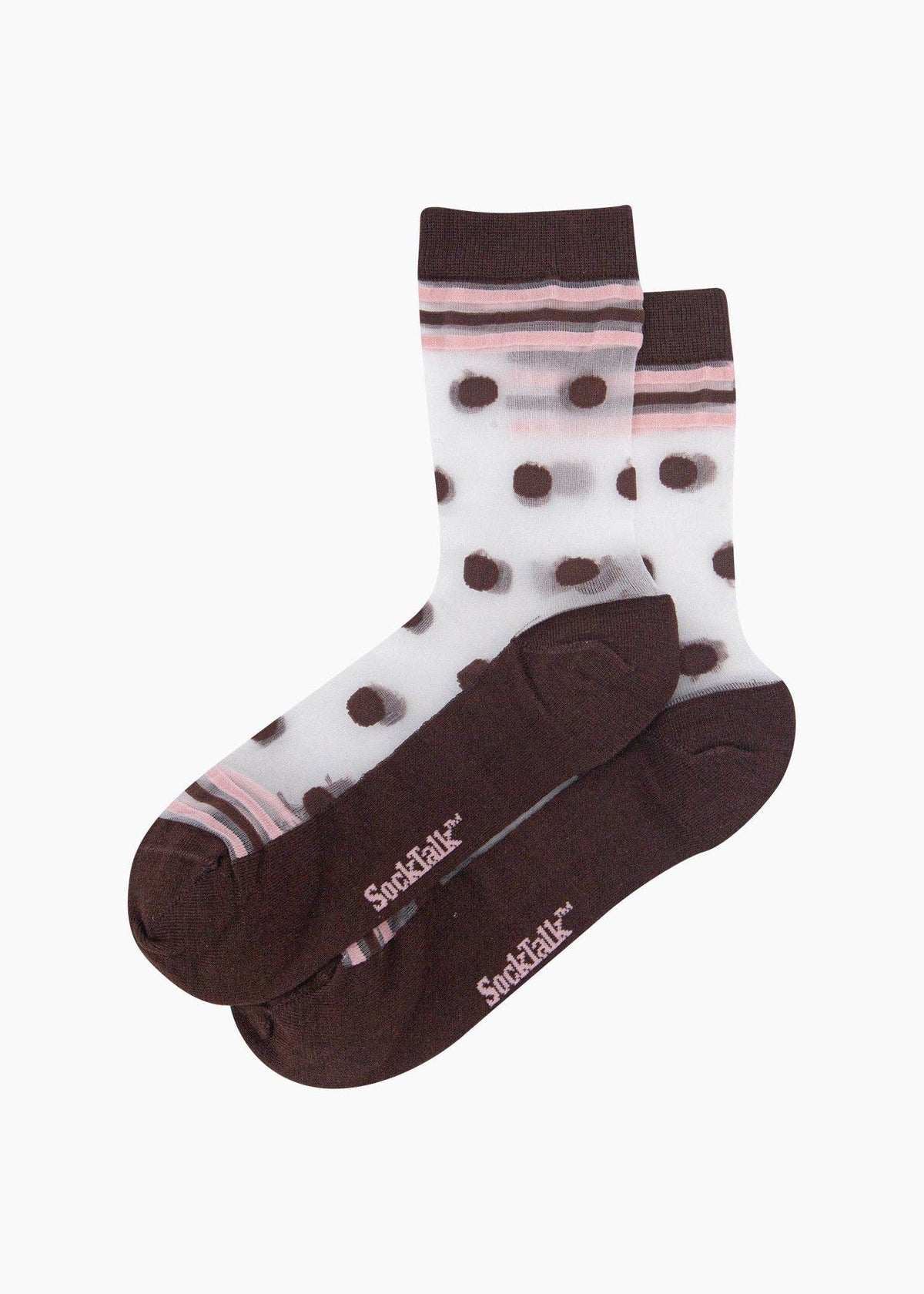 Sock Talk - Chaussettes transparentes à pois et rayures — marron/rose pâle - L'adresse Corte