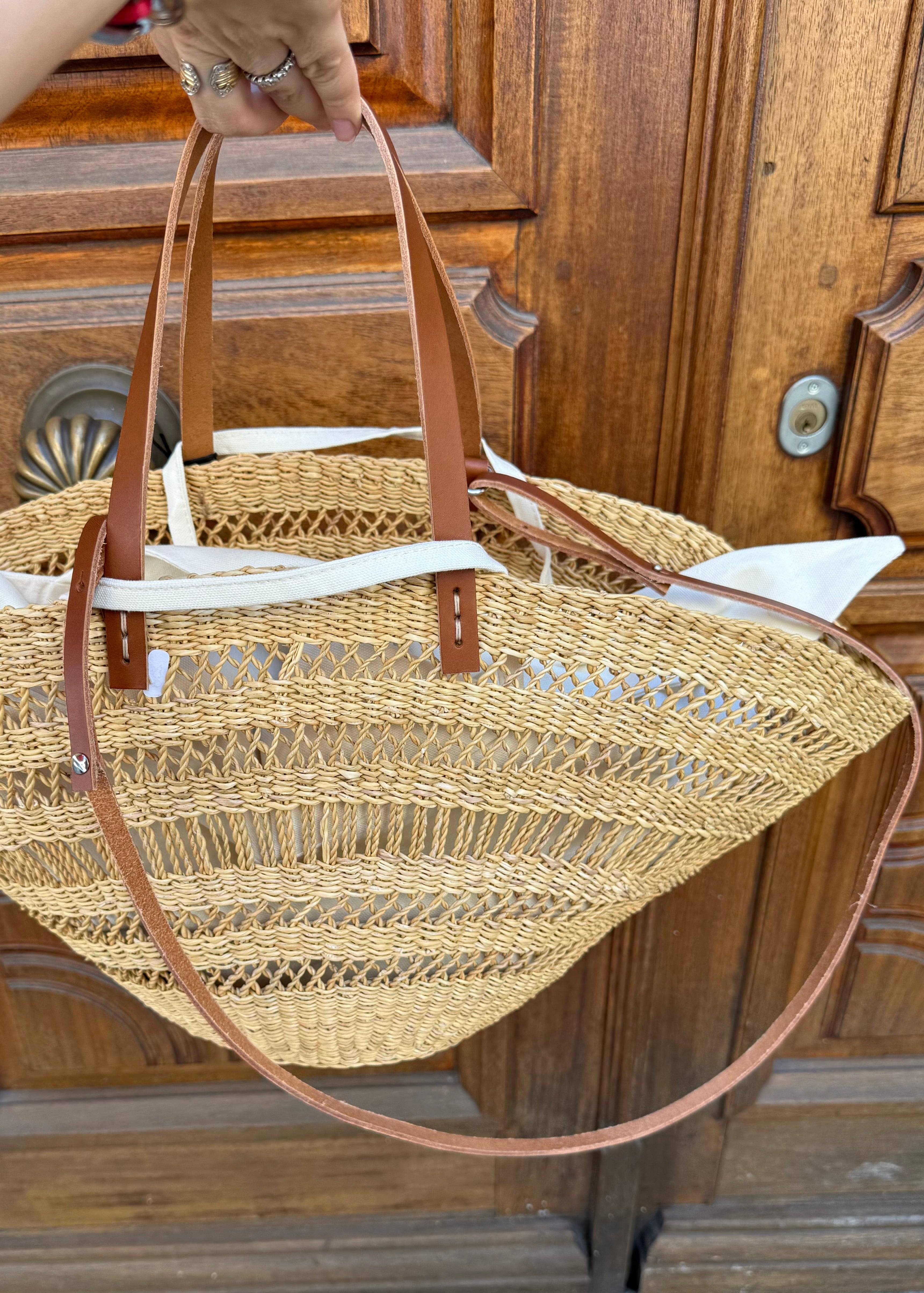 Panier Muuñ m Colette - Natural - Tan leather - Ecru pouch Muuñ