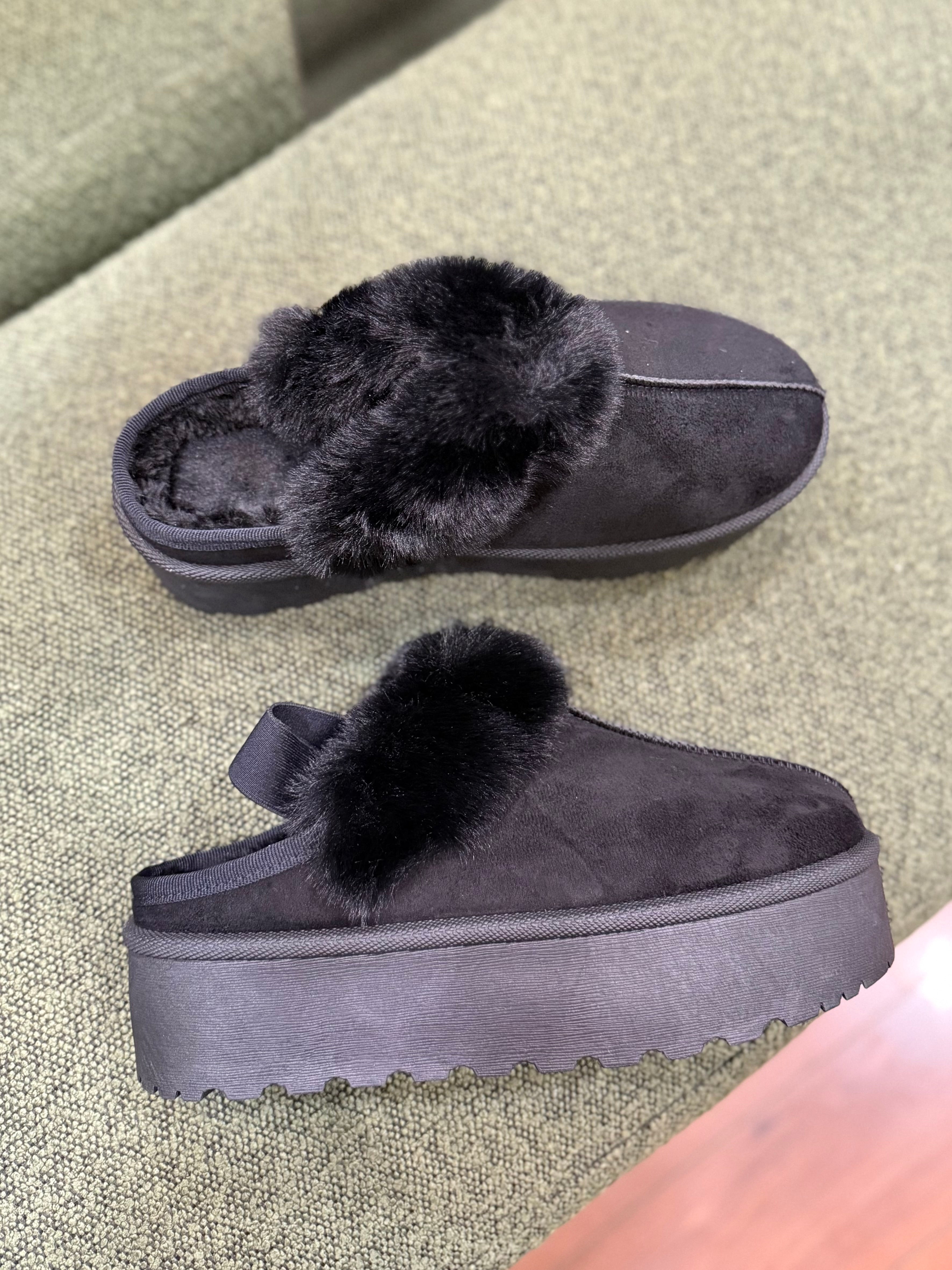Chaussons platform Fur Black L'adresse Corte