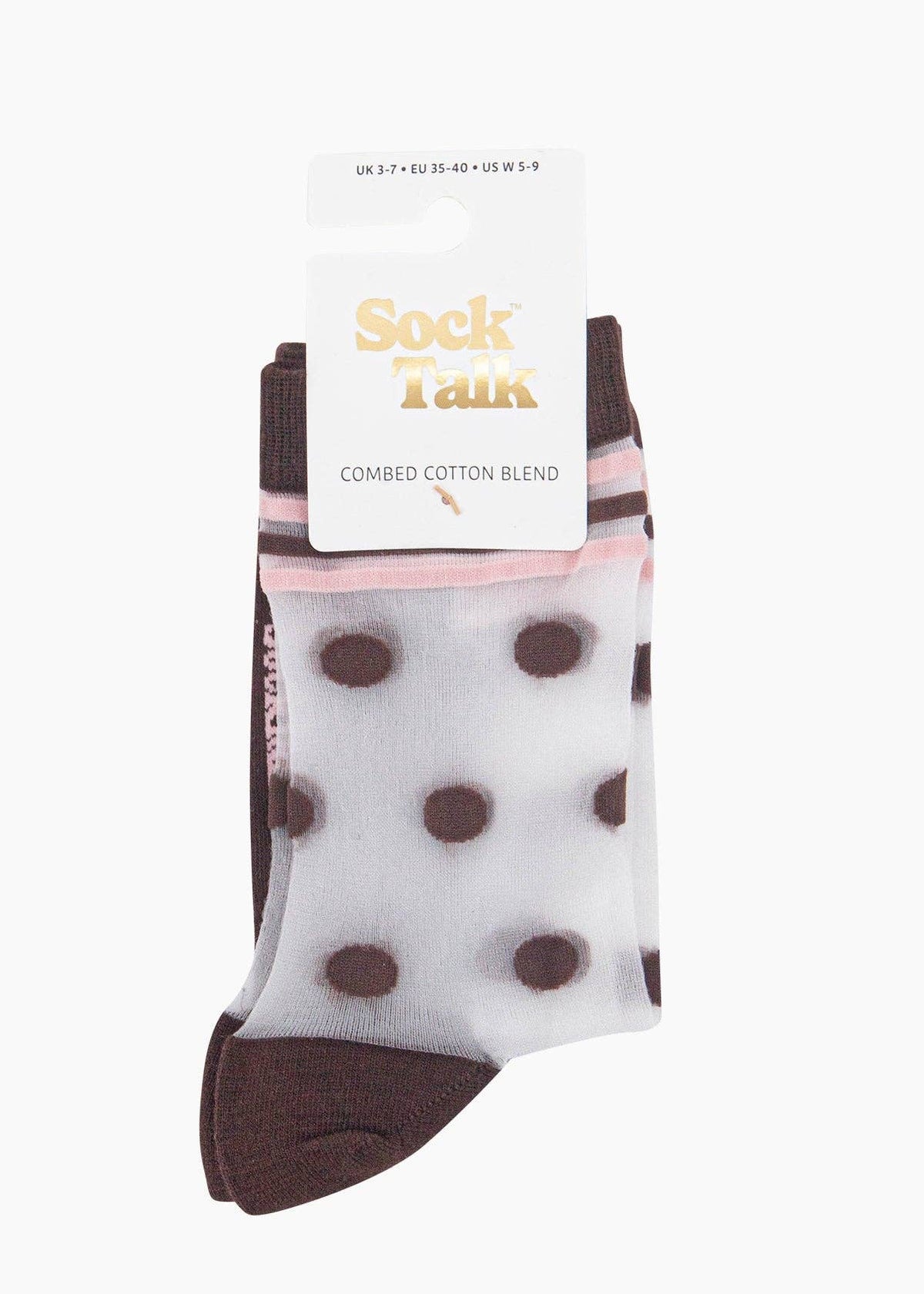 Sock Talk - Chaussettes transparentes à pois et rayures — marron/rose pâle - L'adresse Corte