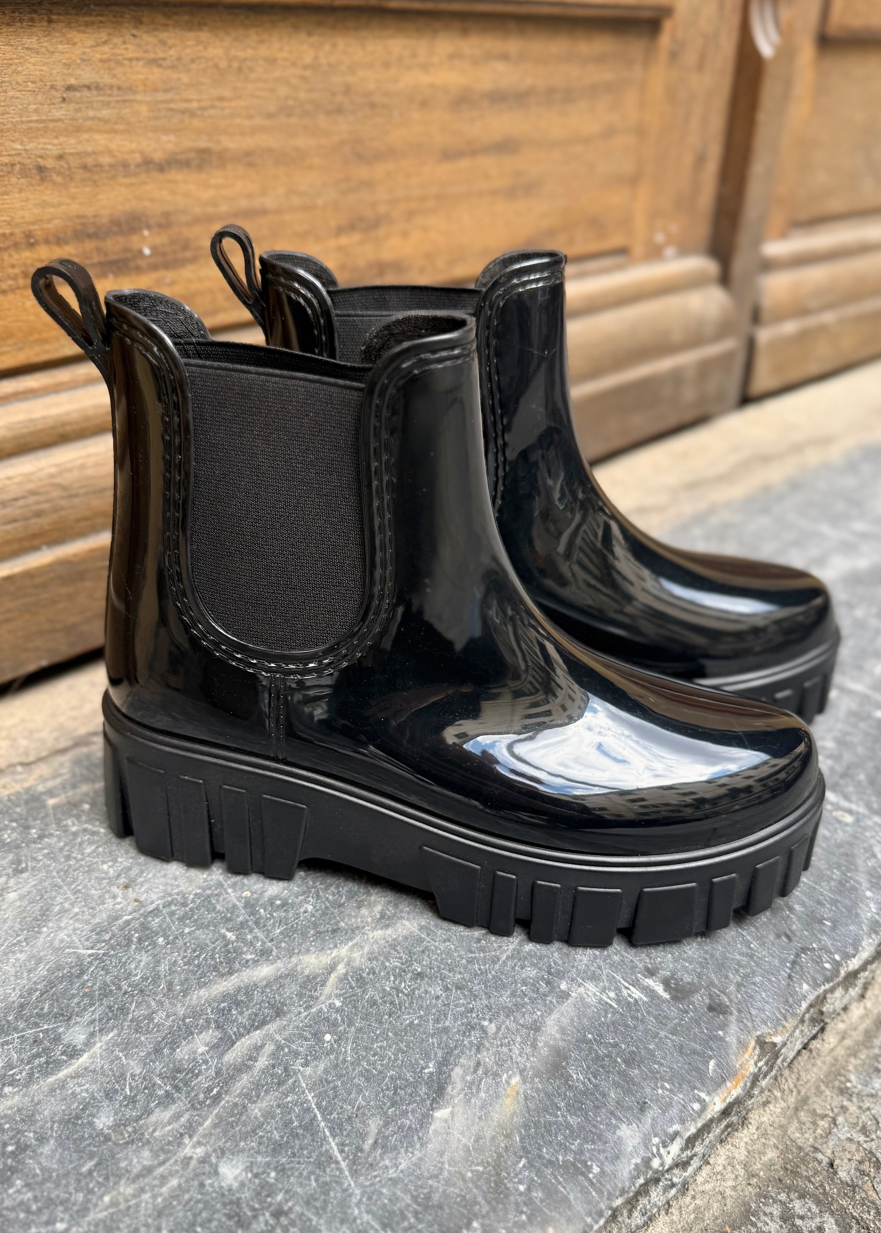 Bottines de pluie chelsea vernis Noir L'adresse Corte