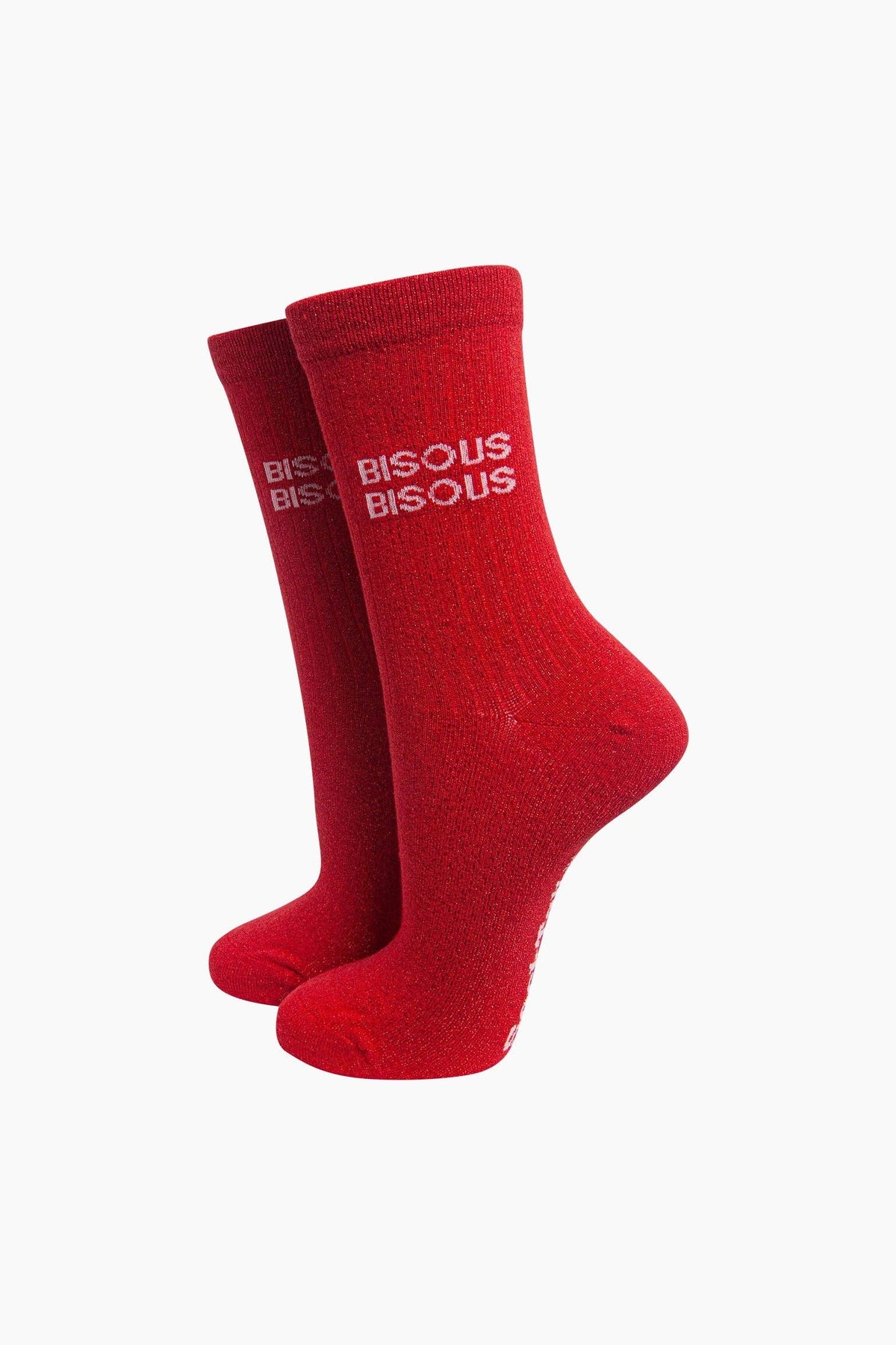 Sock Talk - Chaussettes Bisous Bisous en coton peigné pailleté rouge - L'adresse Corte