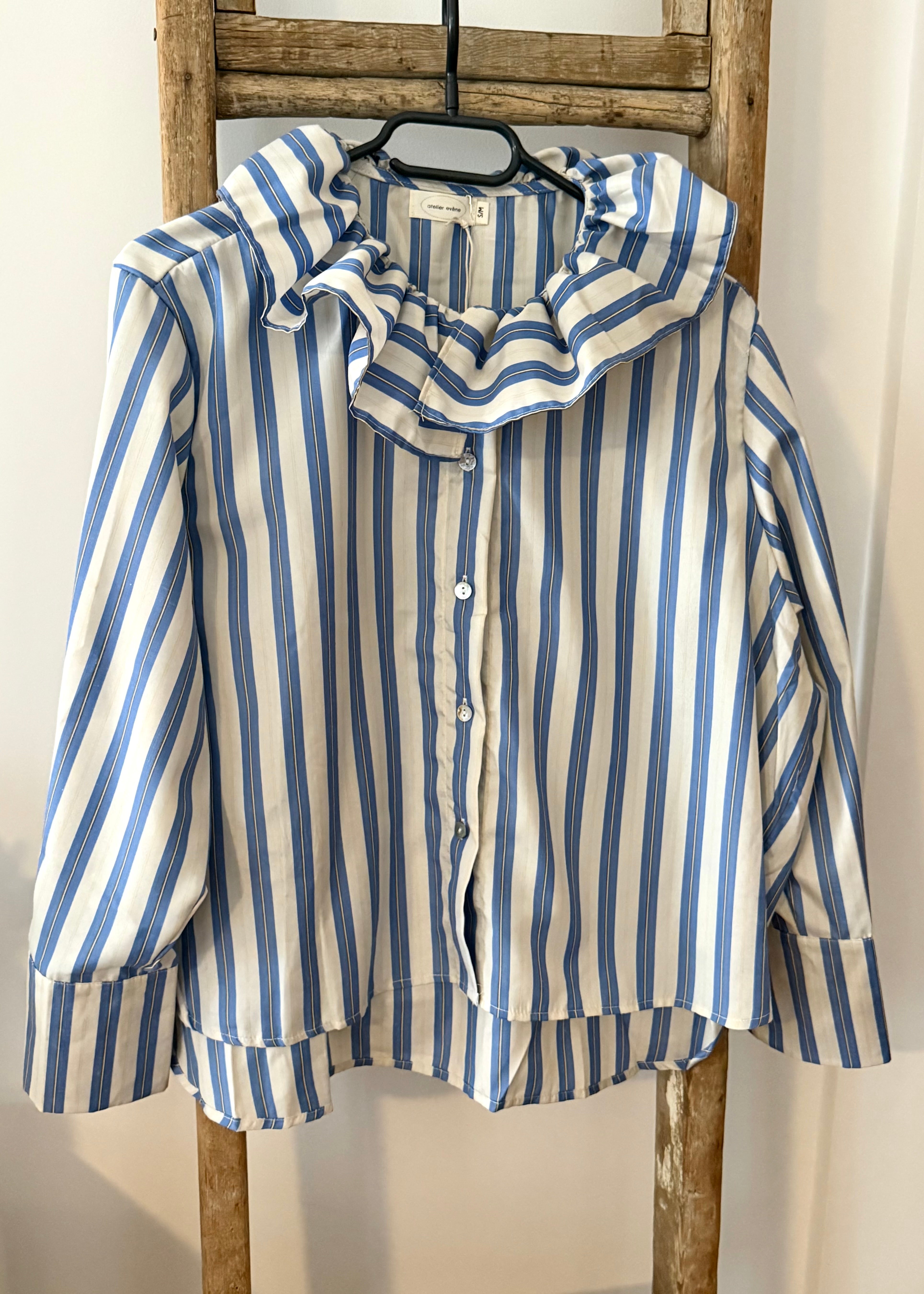 Blouse à rayures IDA - col volanté - Bleu L'adresse Corte
