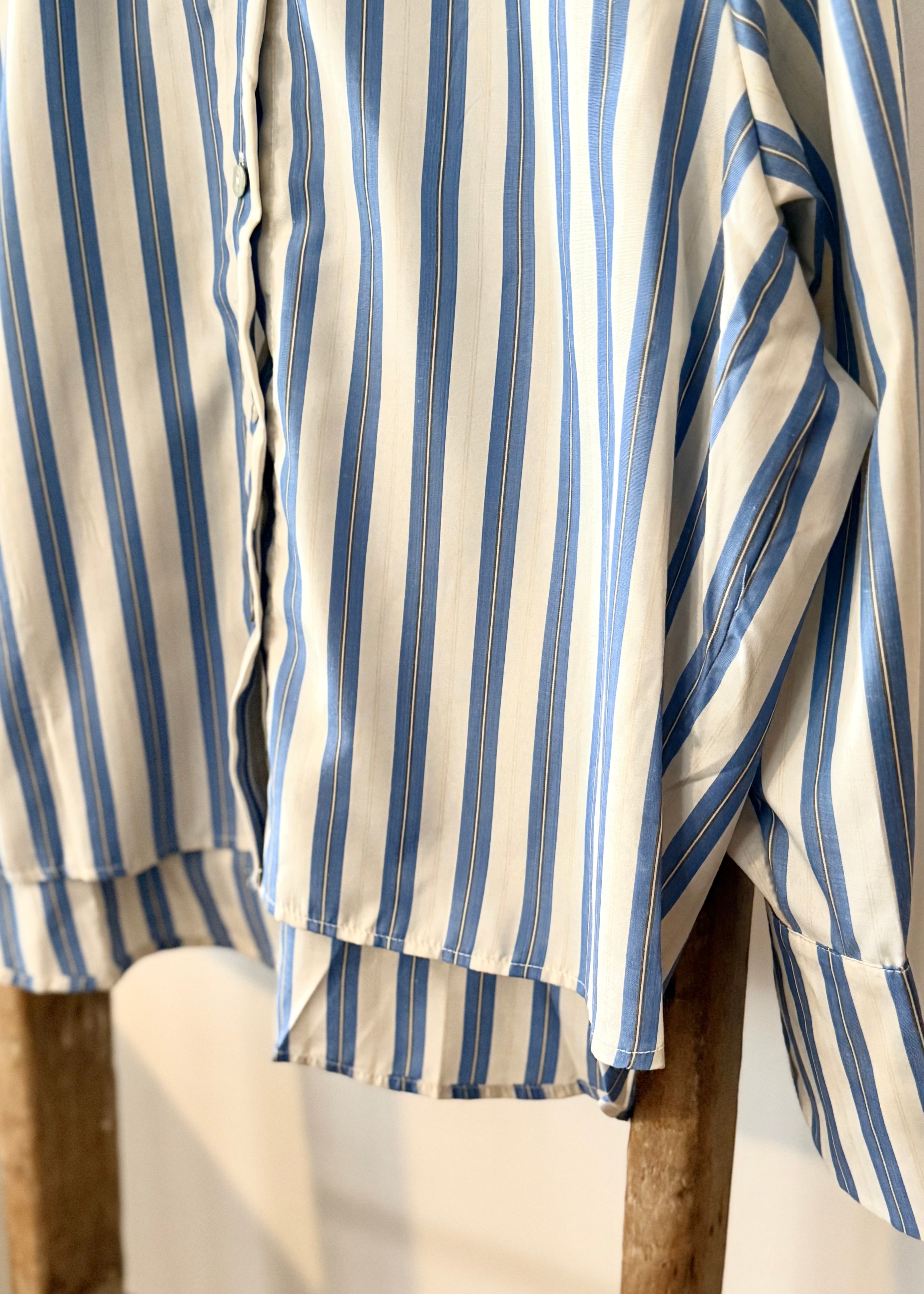 Blouse à rayures IDA - col volanté - Bleu L'adresse Corte