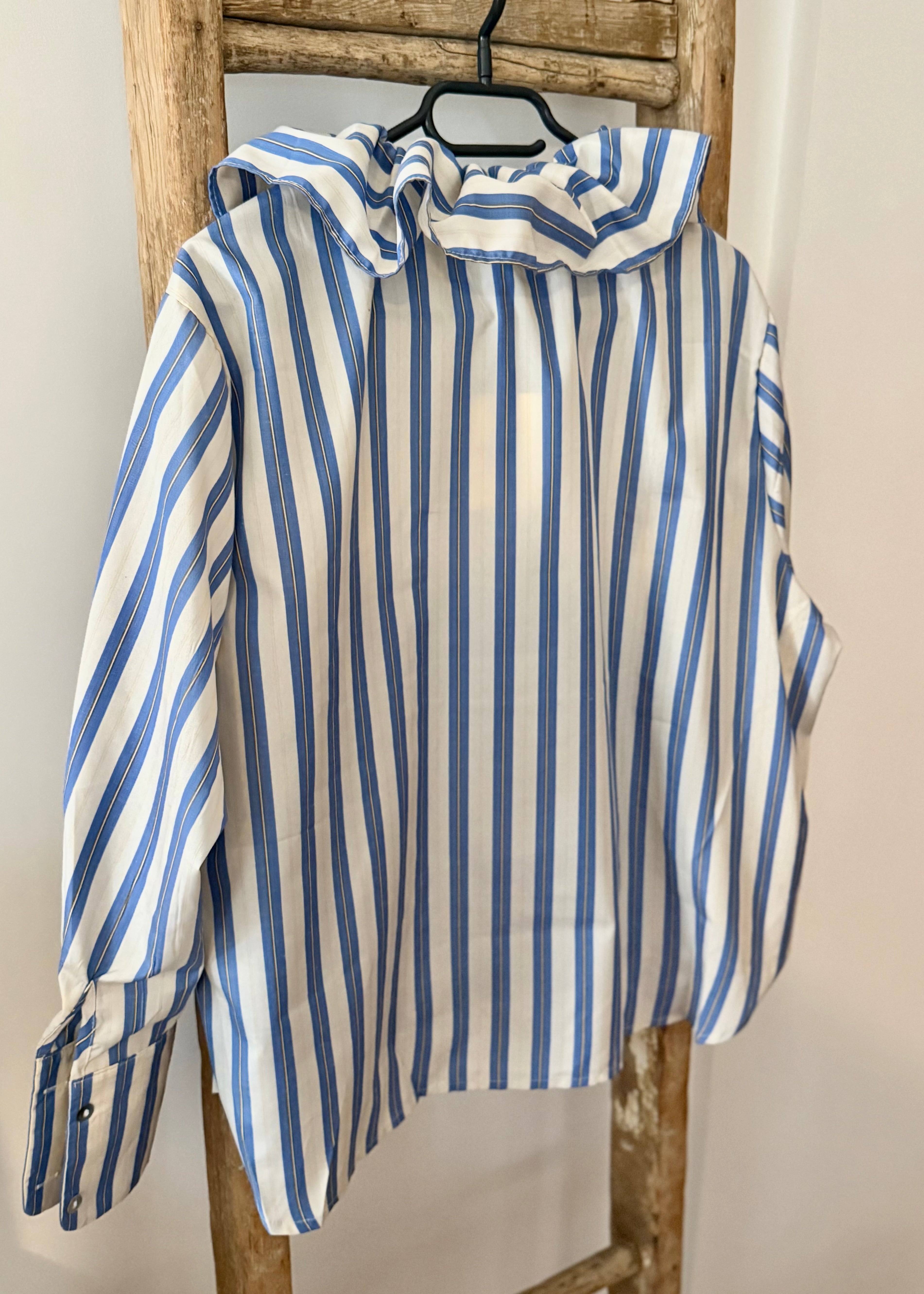 Blouse à rayures IDA - col volanté - Bleu L'adresse Corte