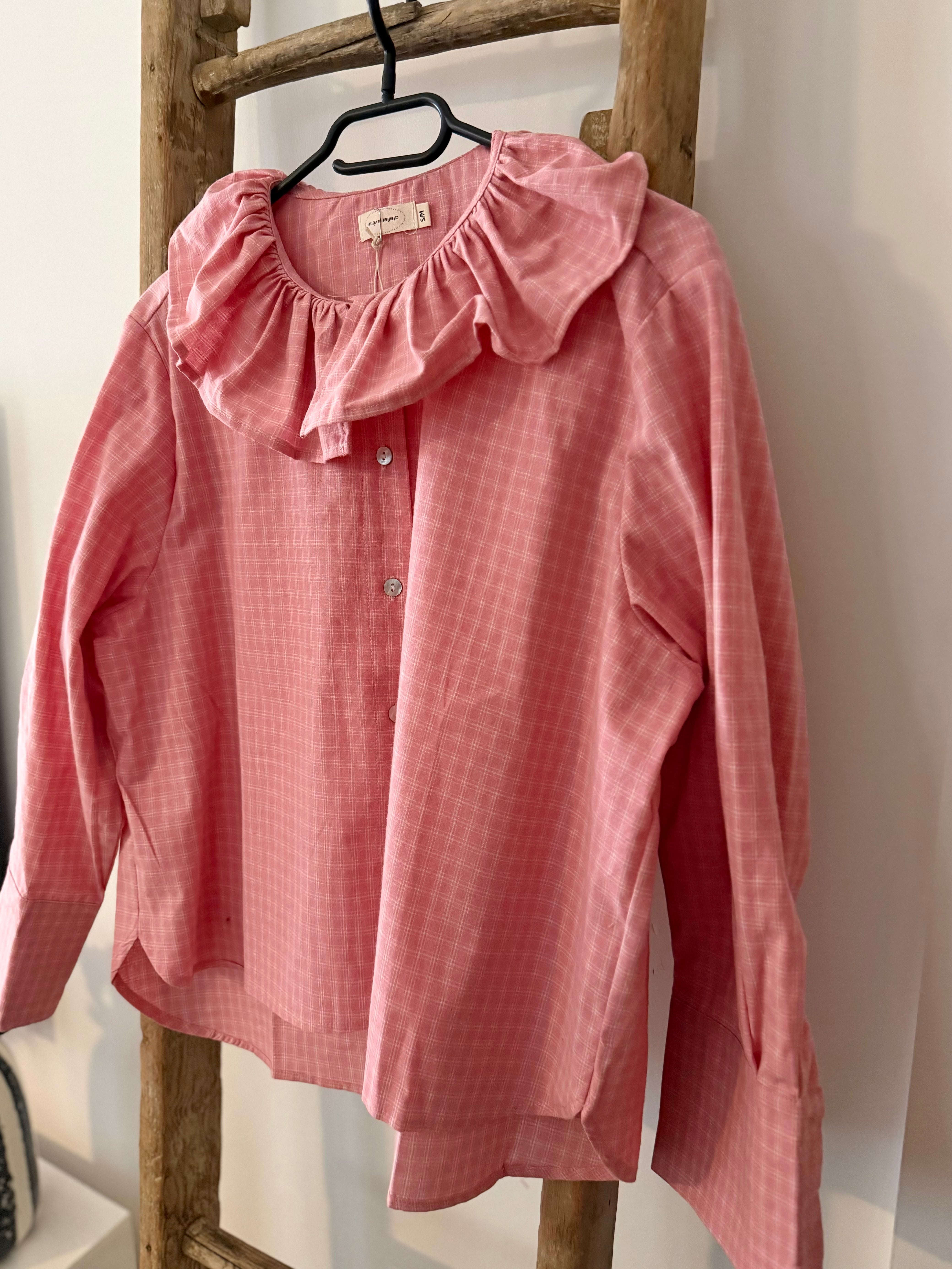 Blouse à rayures LINA, col volanté - Rose L'adresse Corte