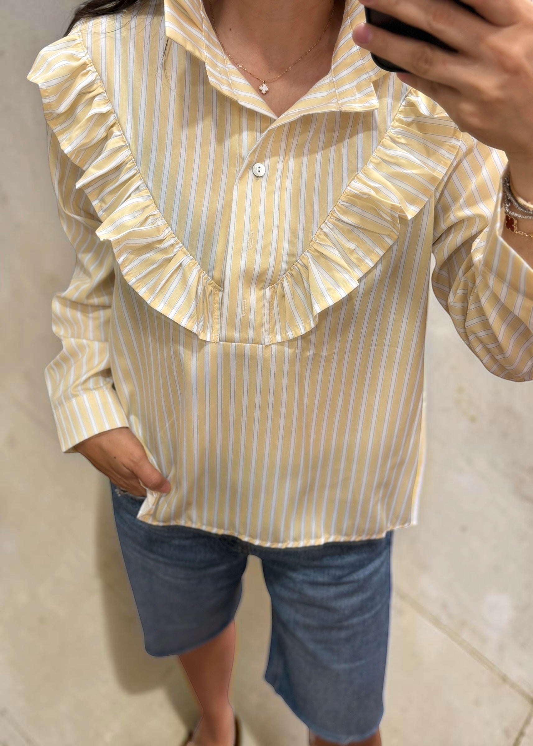 Chemise rayée Jaune Rania, col volanté - L'adresse Corte