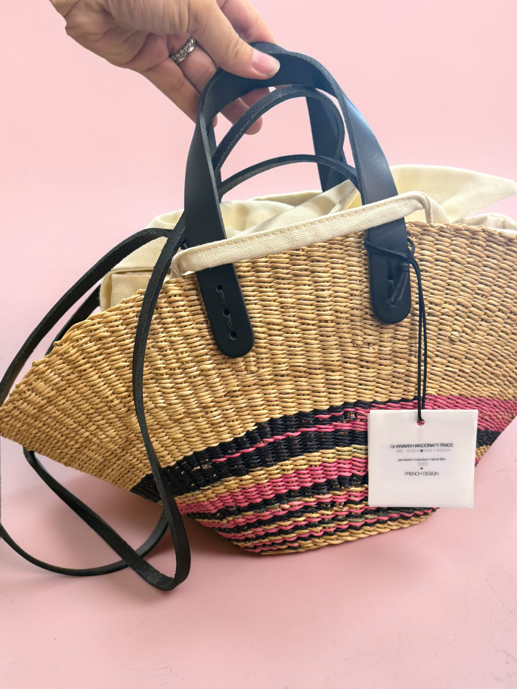 Panier Muuñ Mini Pacha- Pink - Black Handles - L'adresse Corte