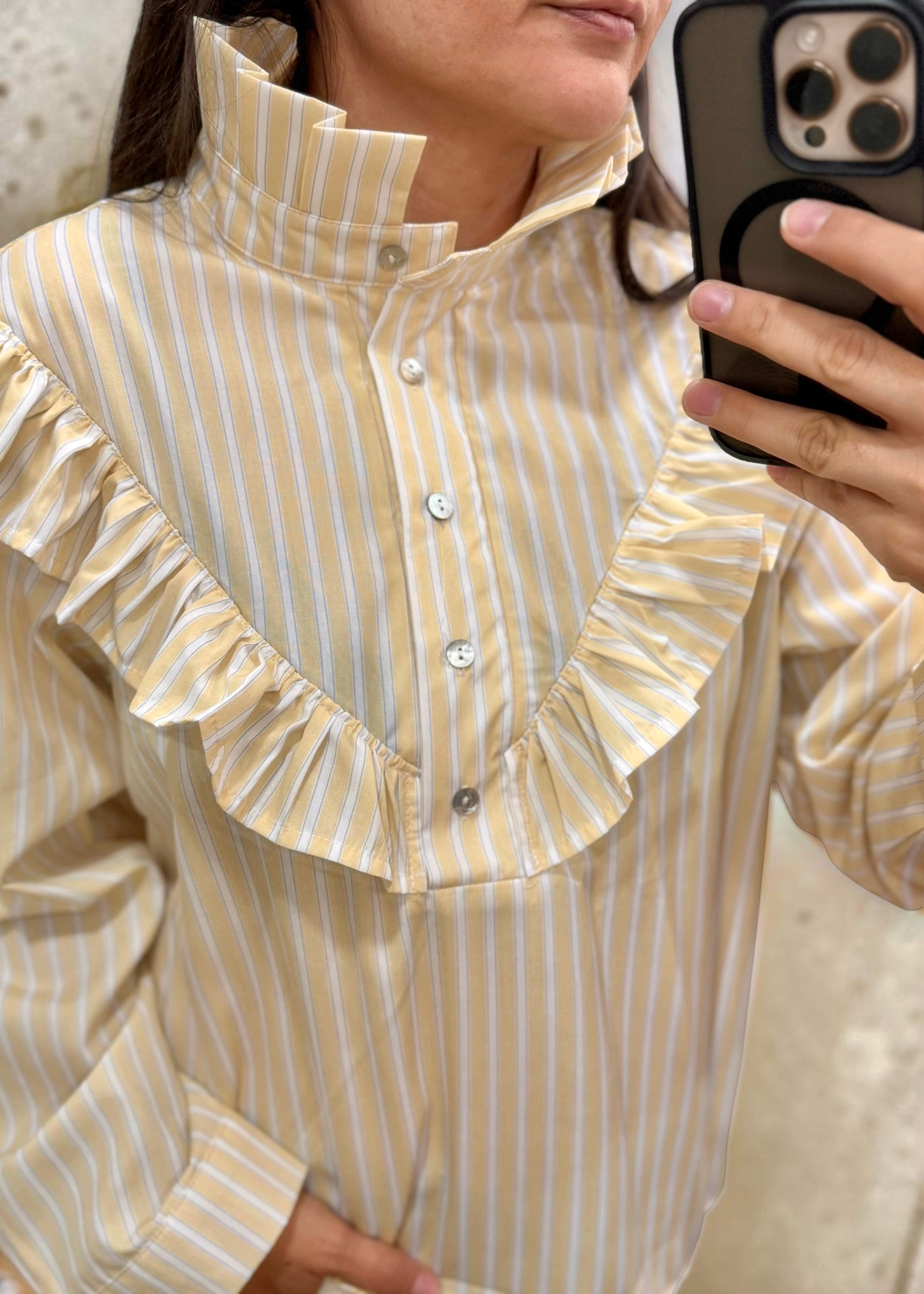Chemise rayée Jaune Rania, col volanté - L'adresse Corte