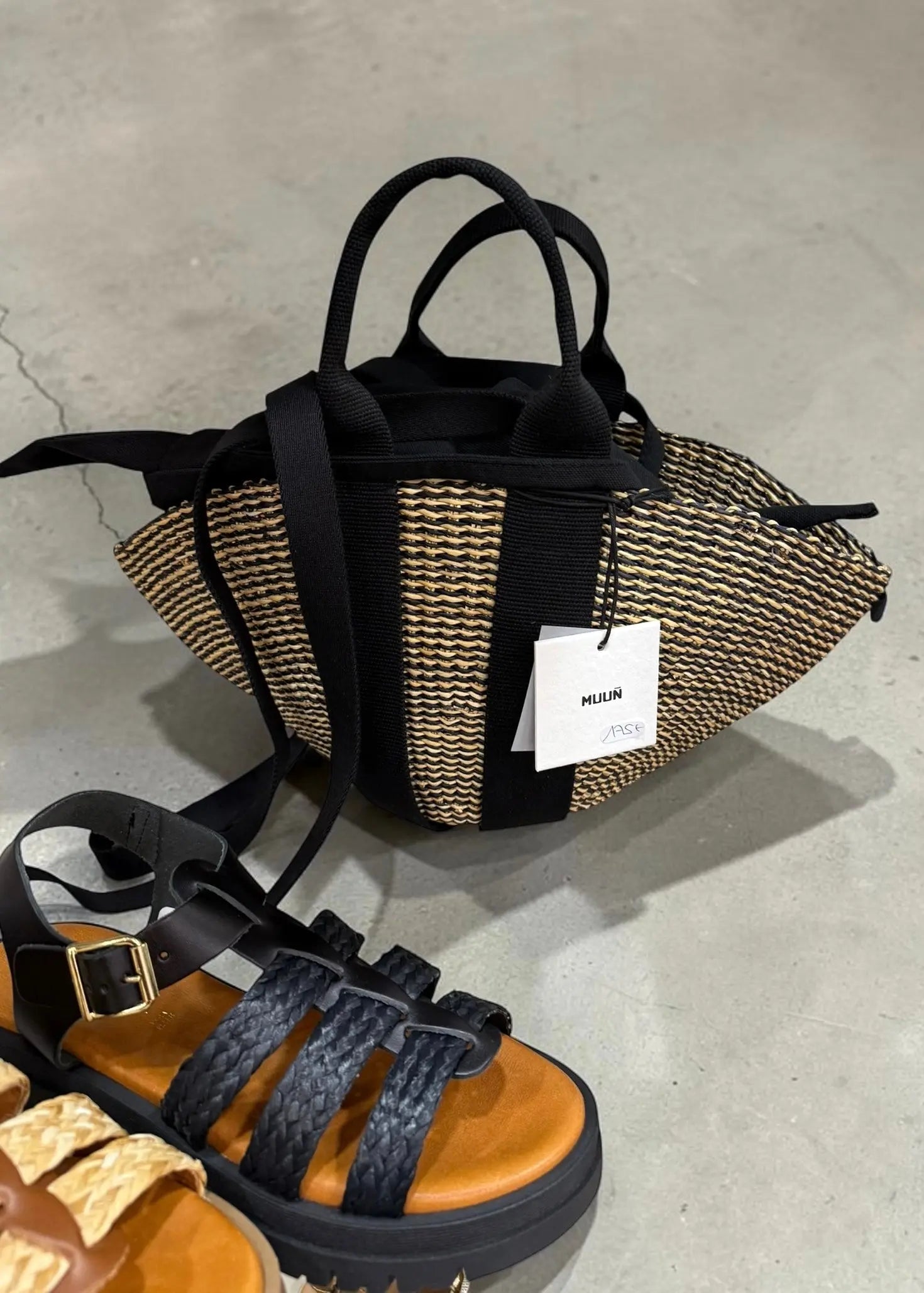 Panier Muuñ Mini Sophie Hstripes- Natural - Black Handles Muuñ