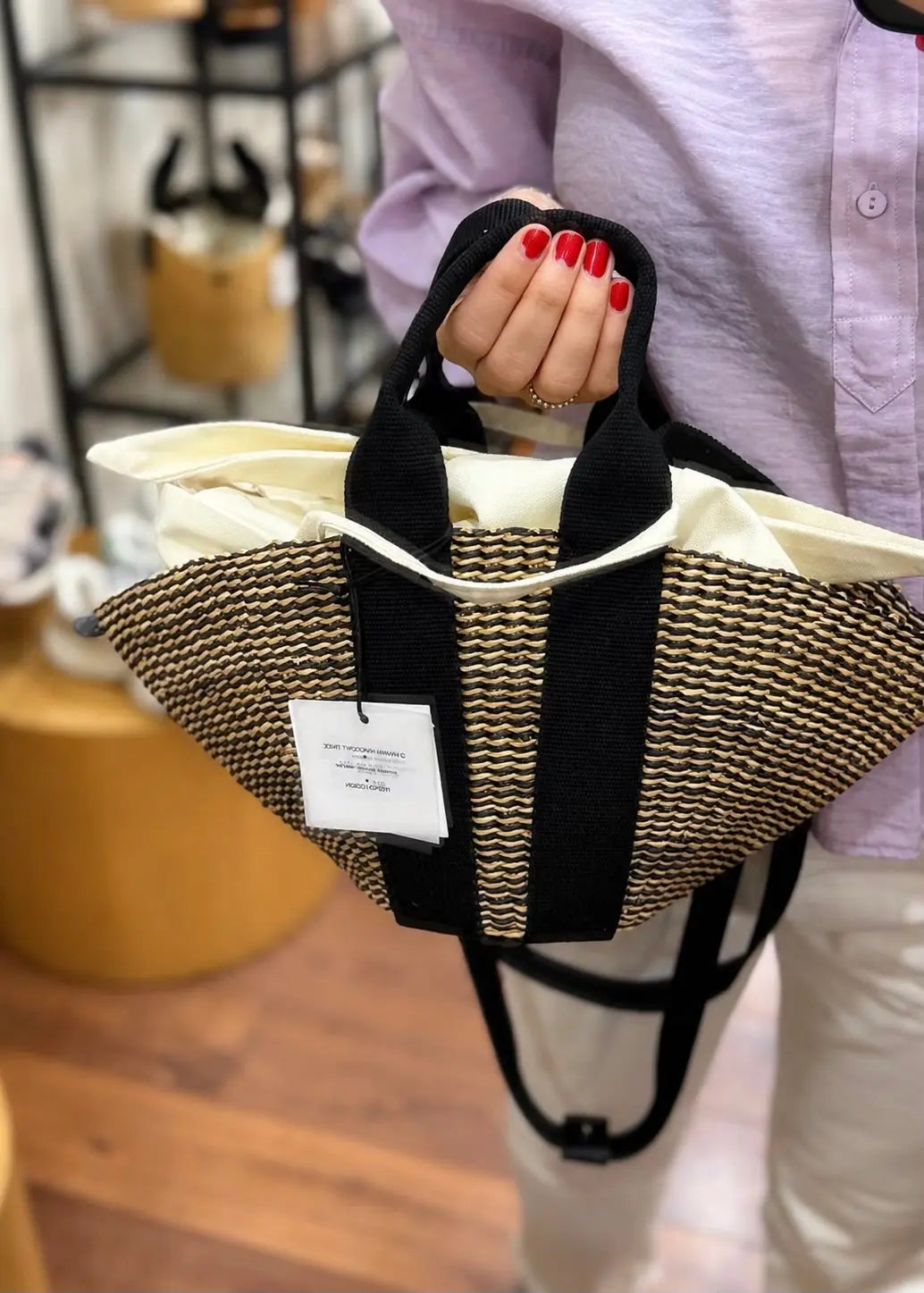 Panier Muuñ Mini Sophie Hstripes- Natural - Black Handles Muuñ