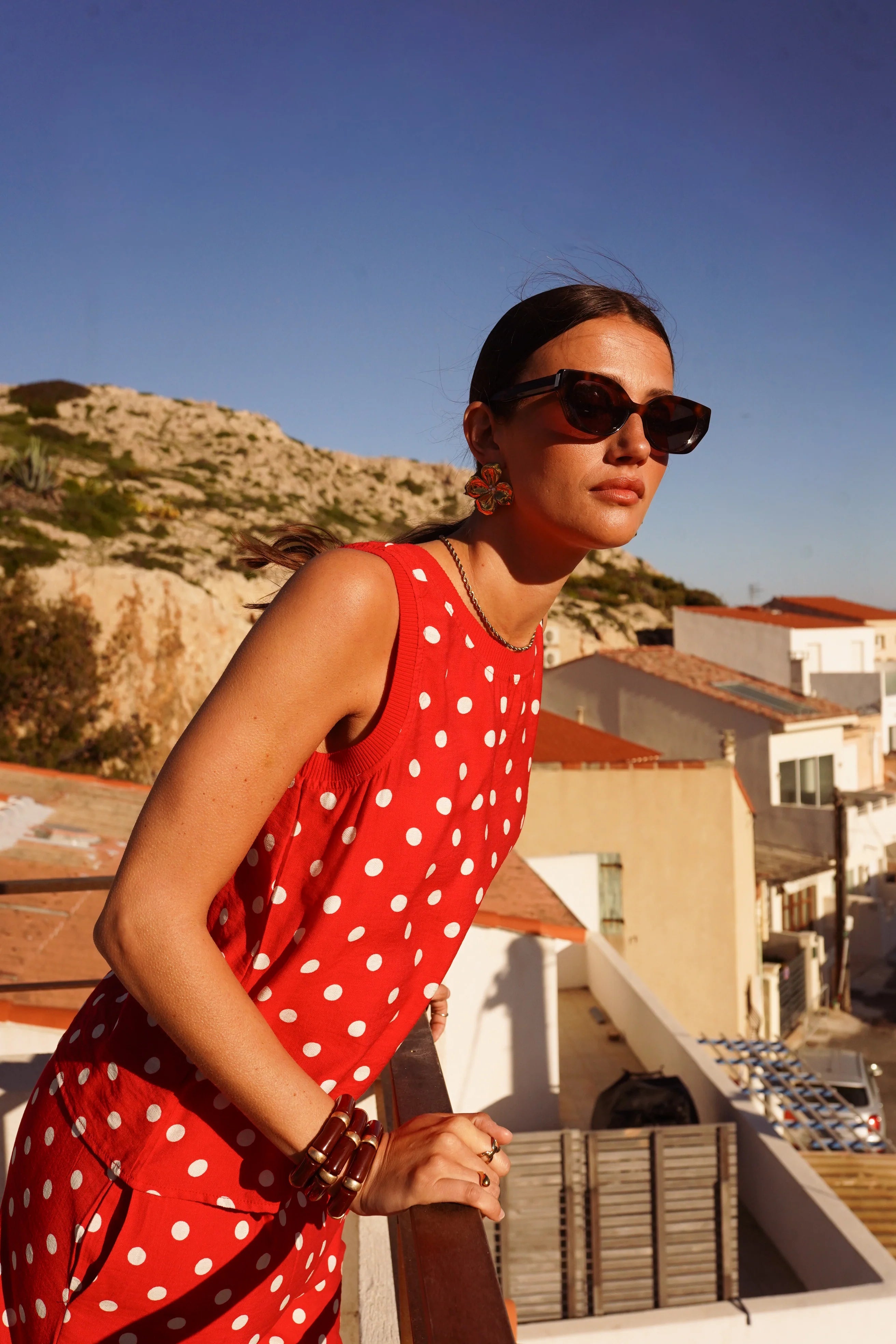 Top débardeur Olga rouge à pois L'adresse Corte