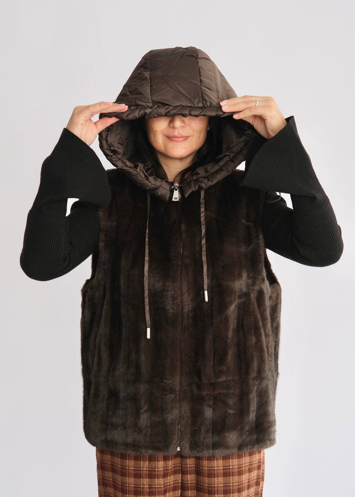 Veste sans manches - fausse fourrure - Marron