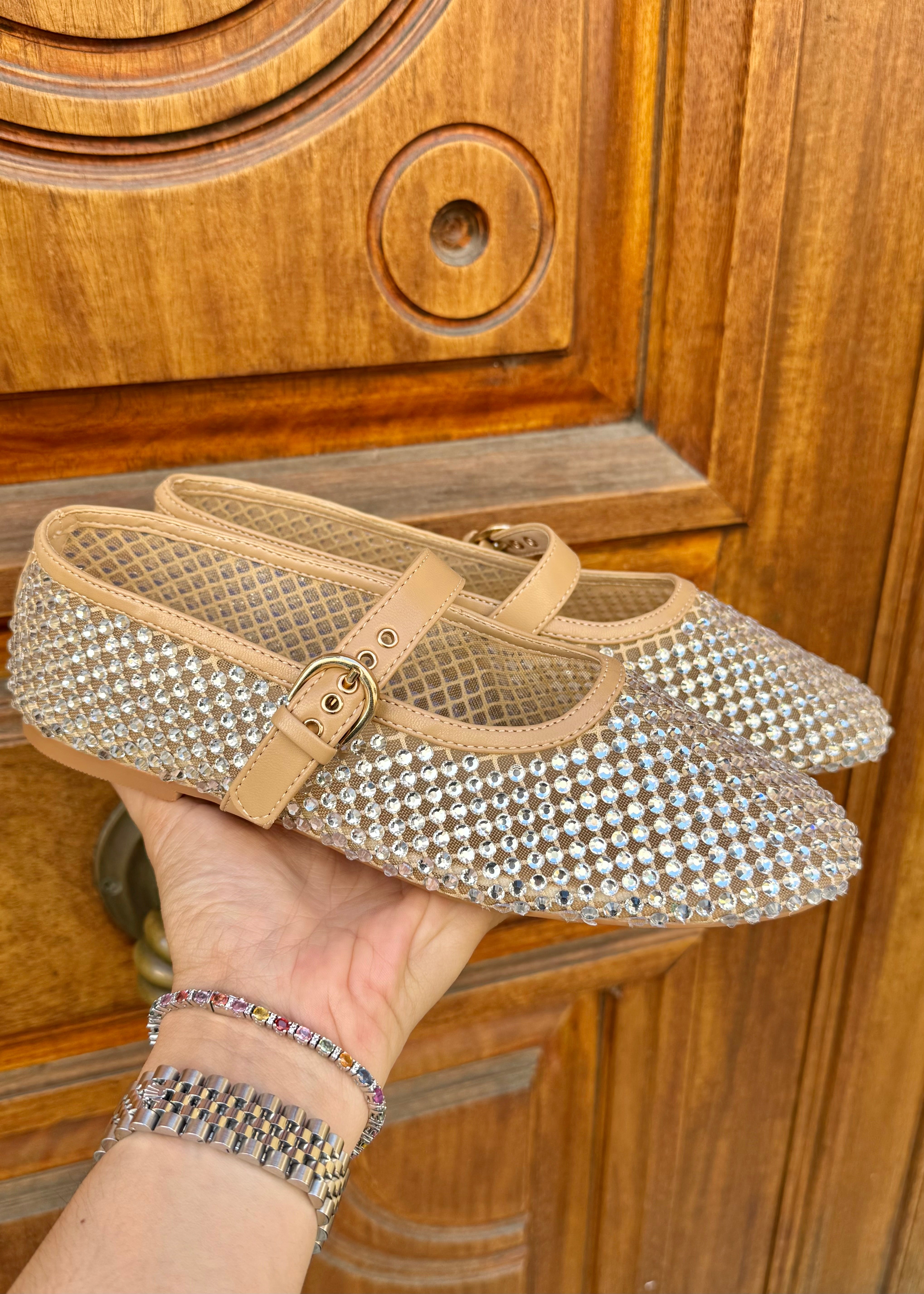 Ballerines Joa Beige et Strass - L'adresse Corte 