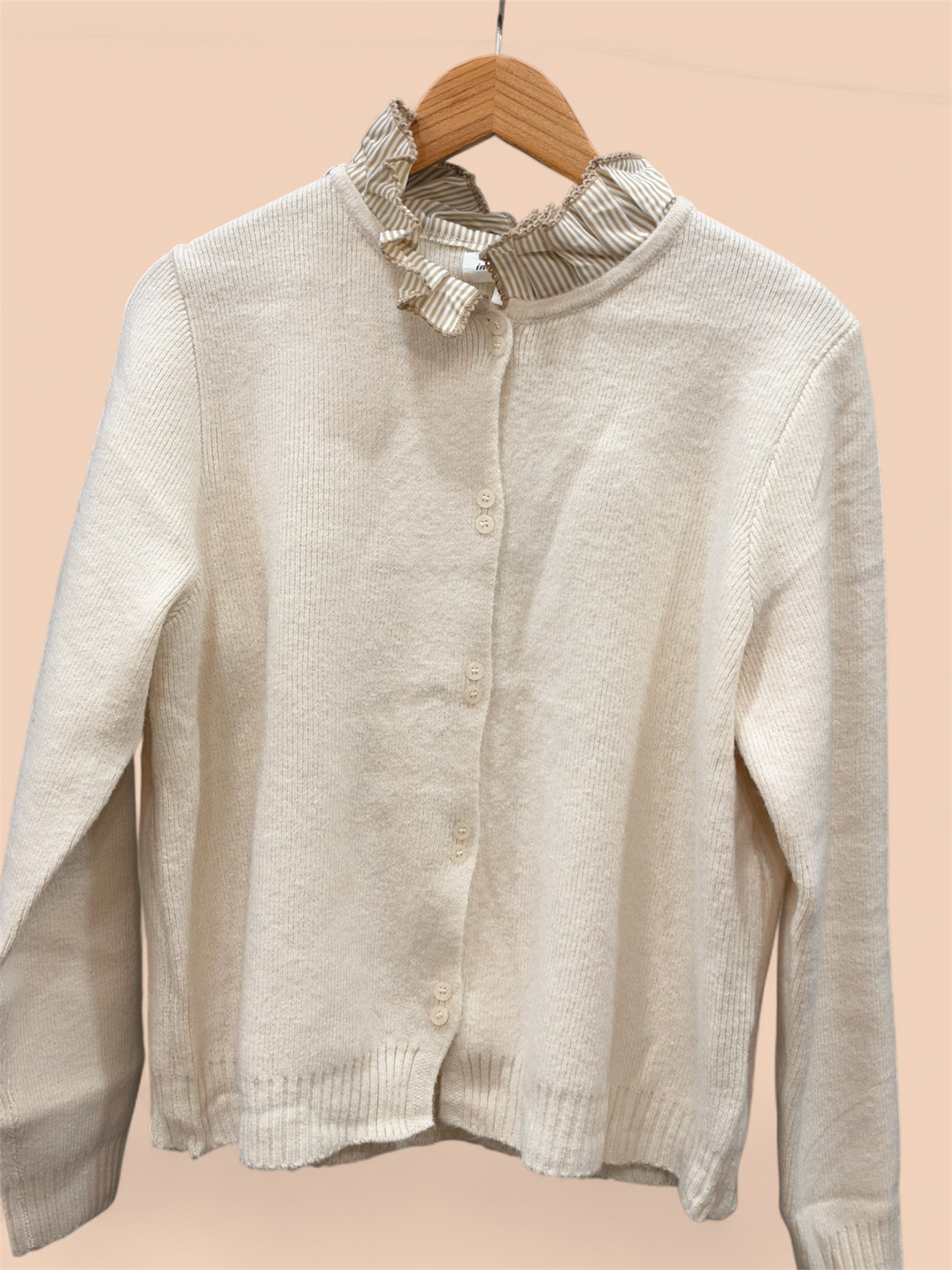Gilet maille col volanté - Beige - L'adresse Corte 