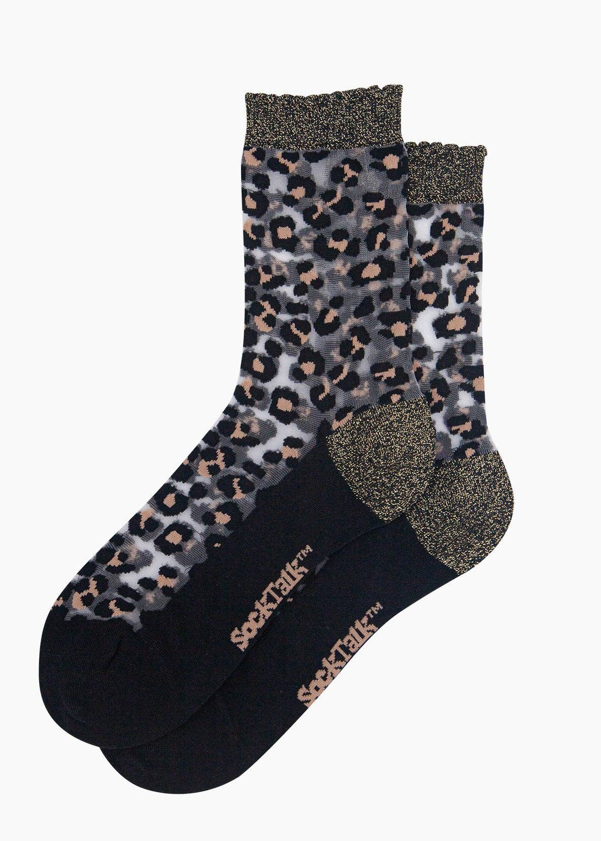 Sock Talk - Chaussettes transparentes en coton peigné à imprimé léopard en noir - L'adresse Corte 