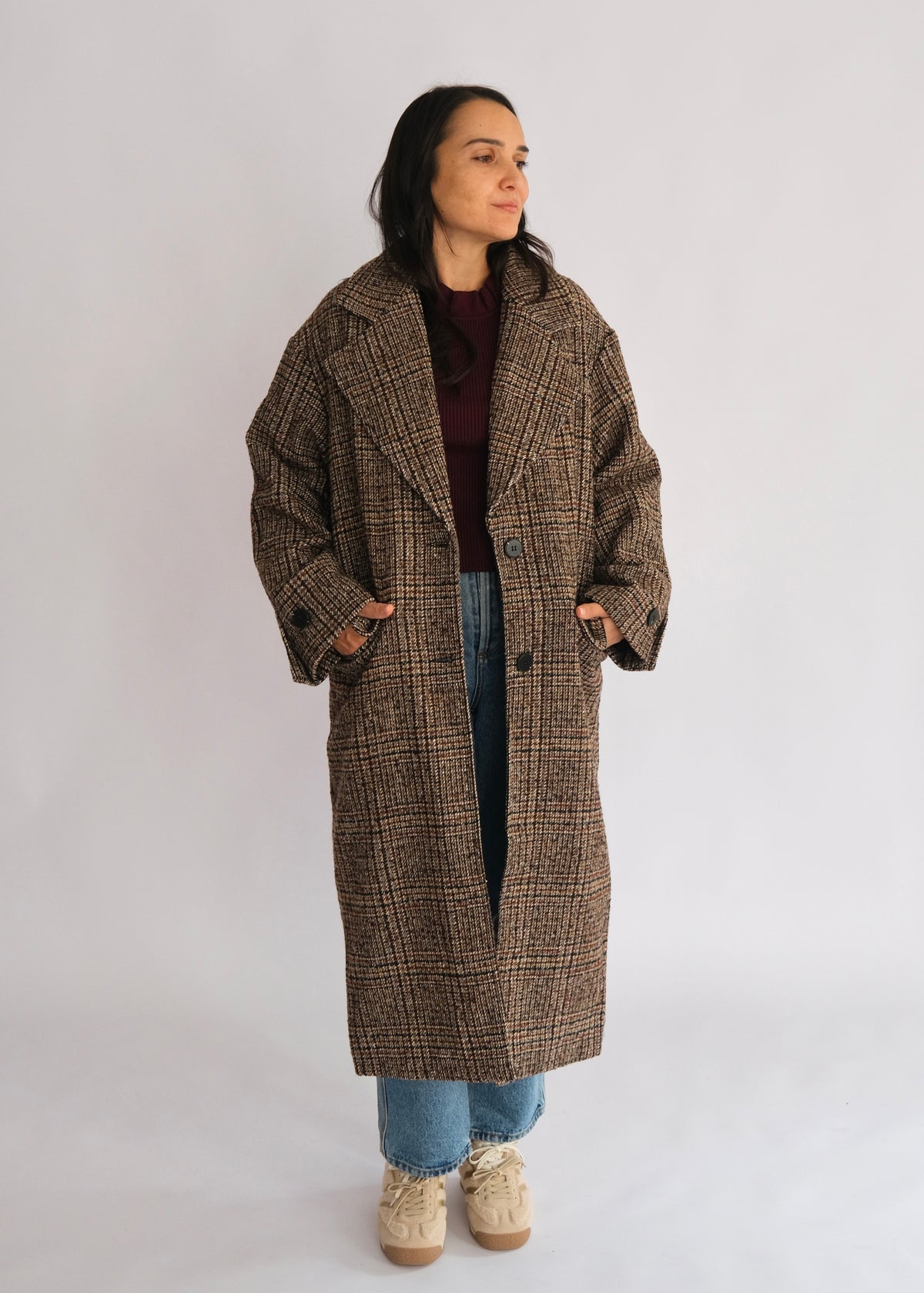 Manteau oversized à carreaux - Marron - L'adresse Corte 