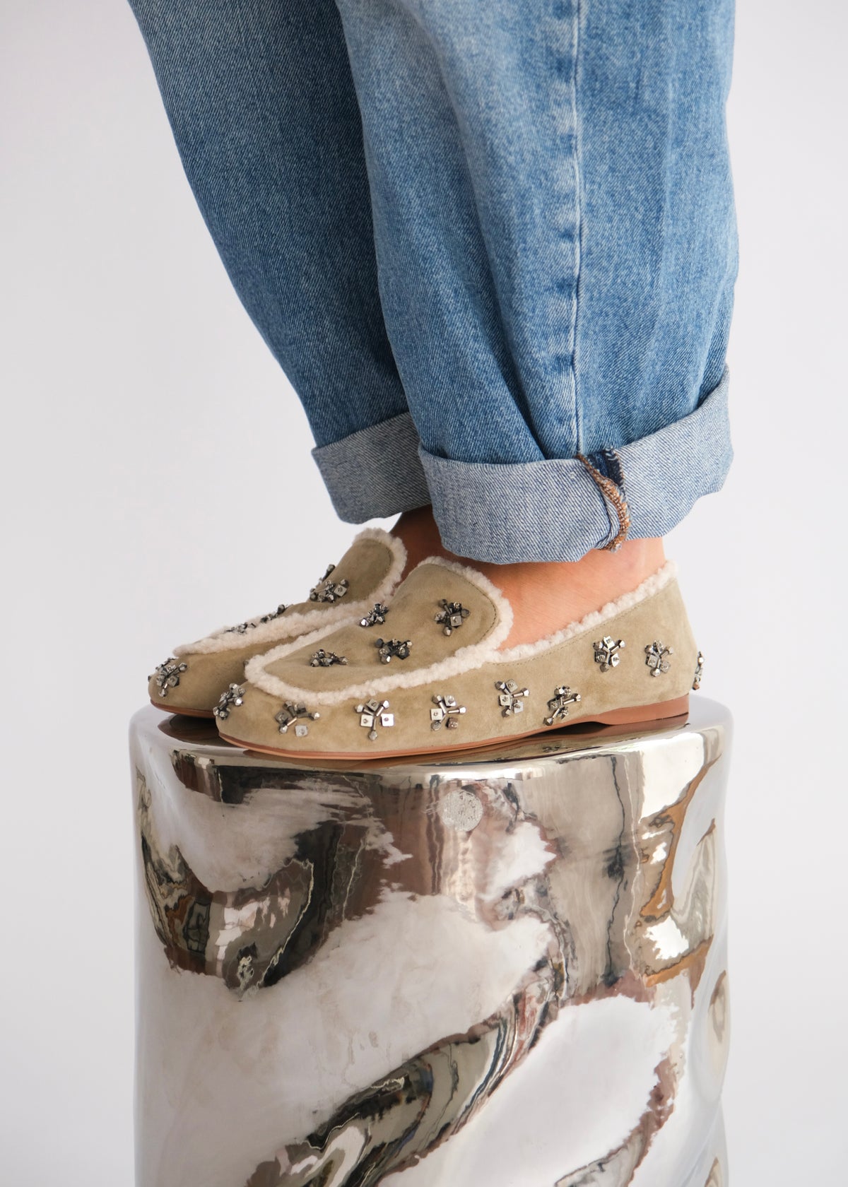Mocassins Lola Cruz Nivea dune fur - L'adresse Corte 
