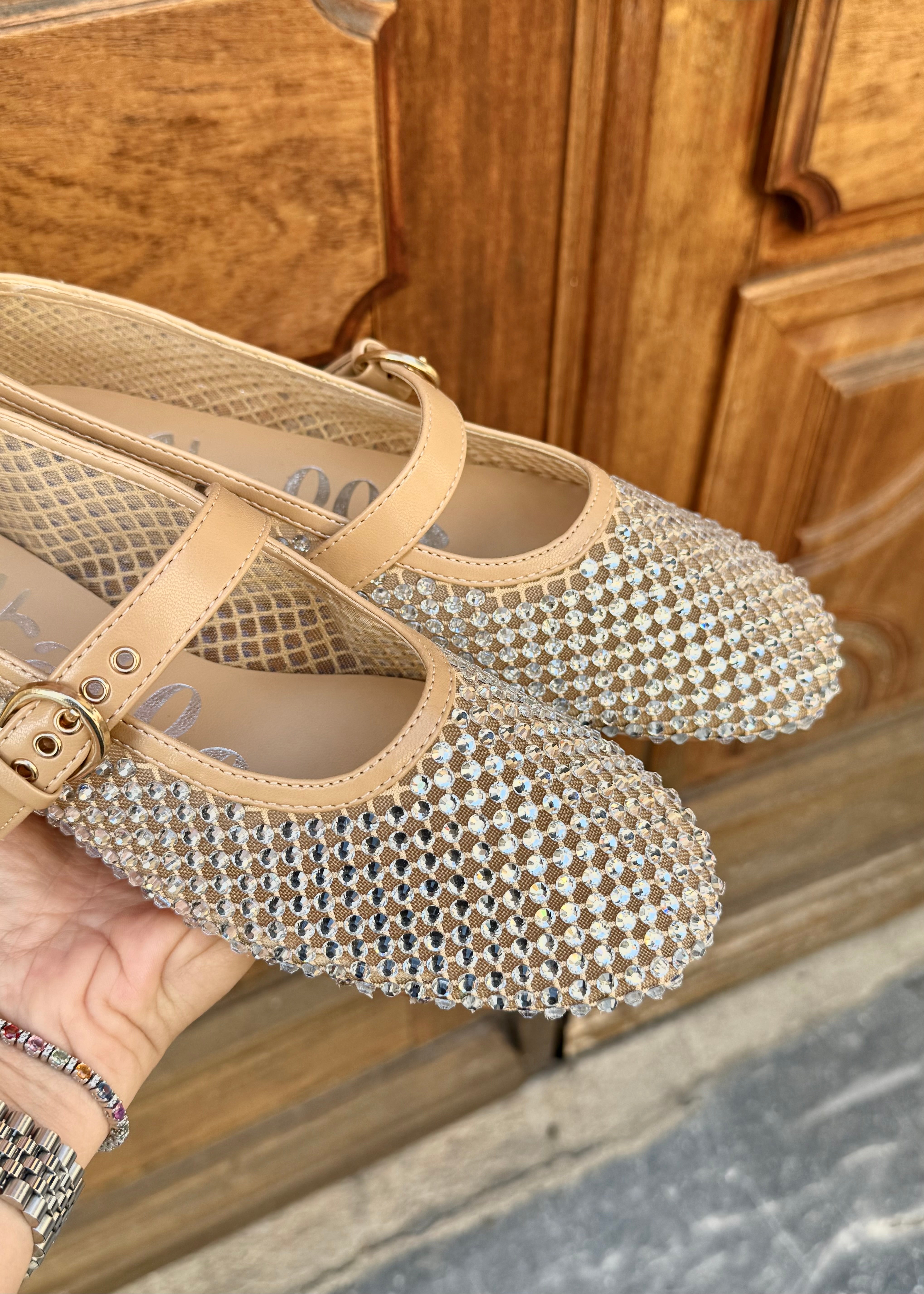 Ballerines Joa Beige et Strass - L'adresse Corte 