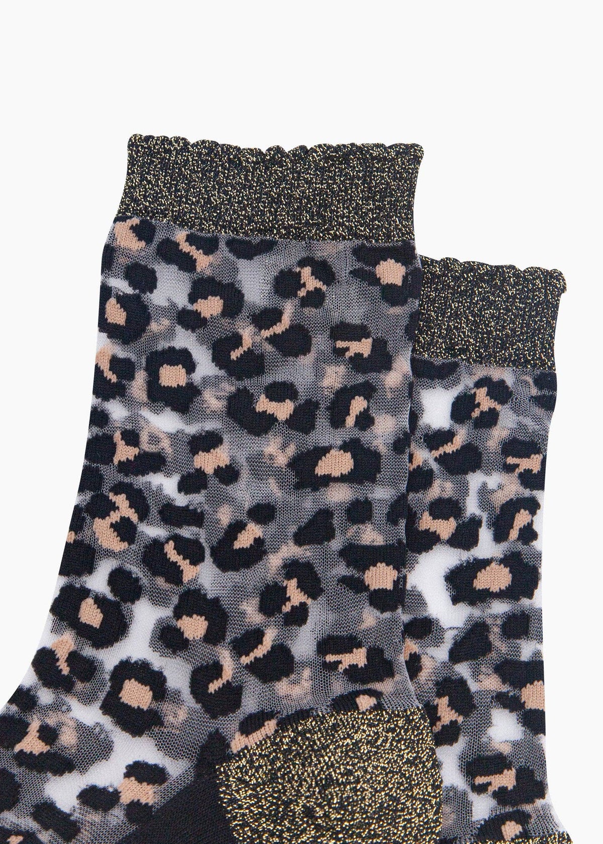 Sock Talk - Chaussettes transparentes en coton peigné à imprimé léopard en noir - L'adresse Corte 