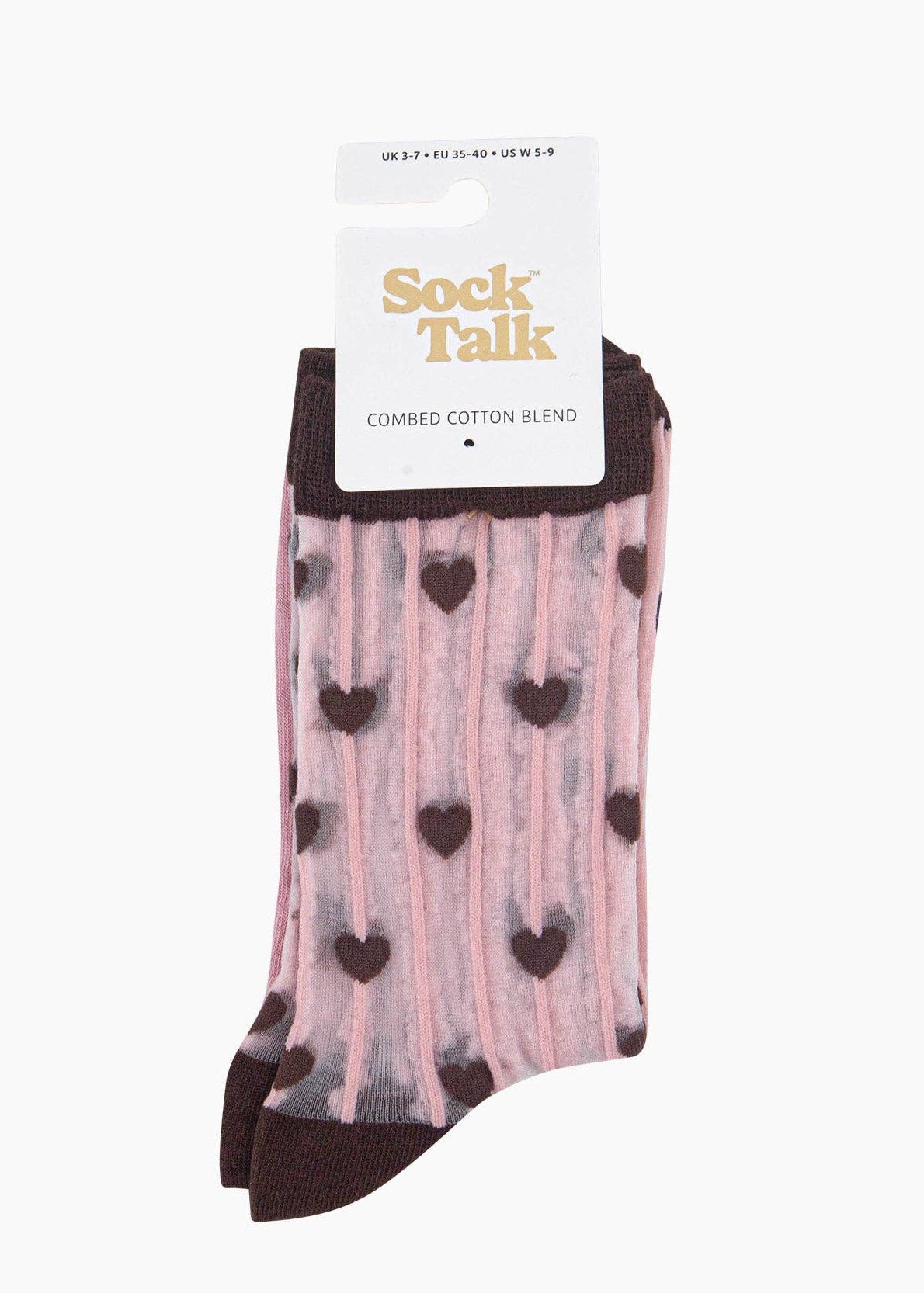 Sock Talk - Chaussettes transparentes rayures et cœurs — marron/rose pâle - L'adresse Corte 