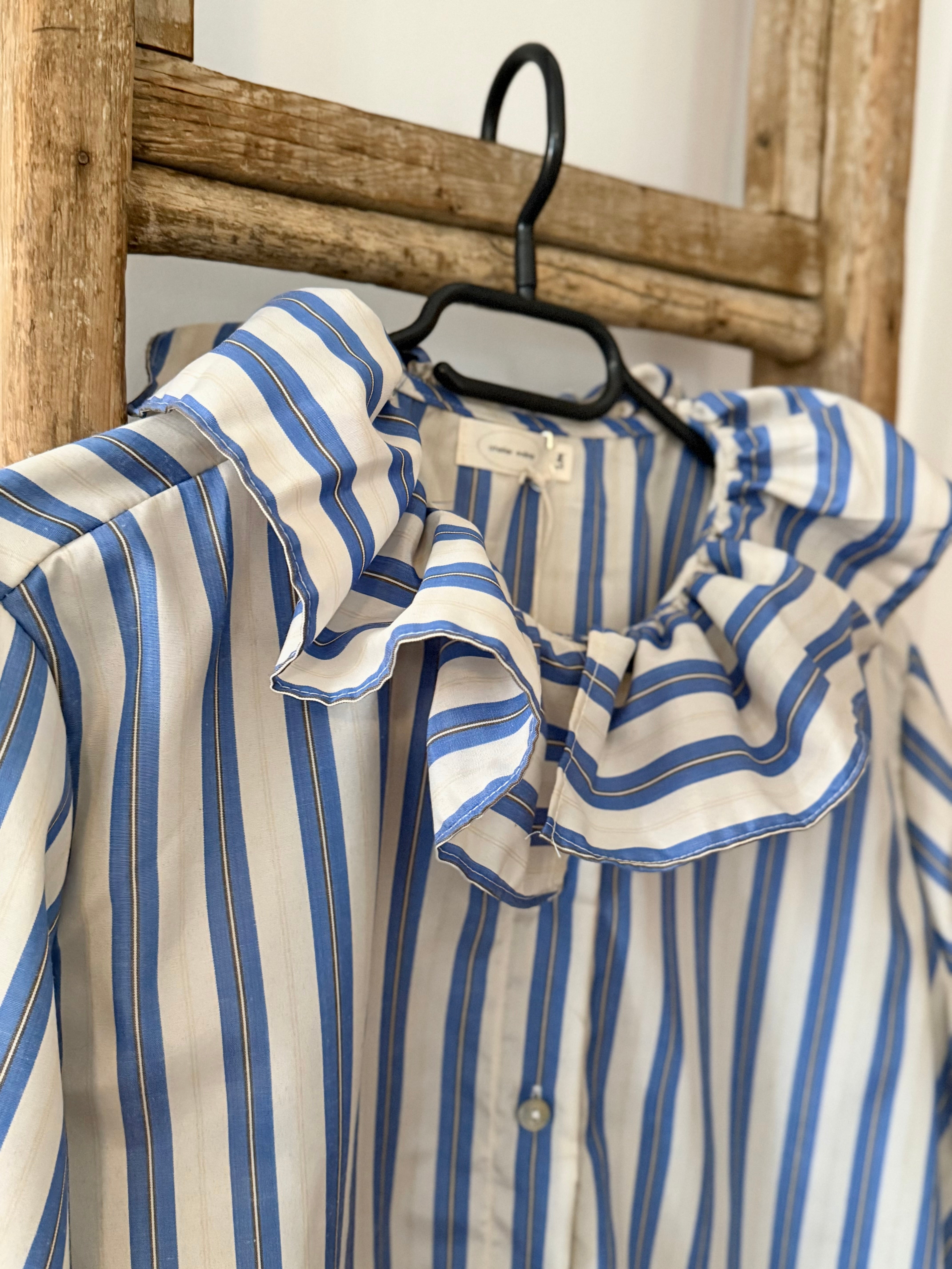 Blouse à rayures IDA - col volanté - Bleu L'adresse Corte