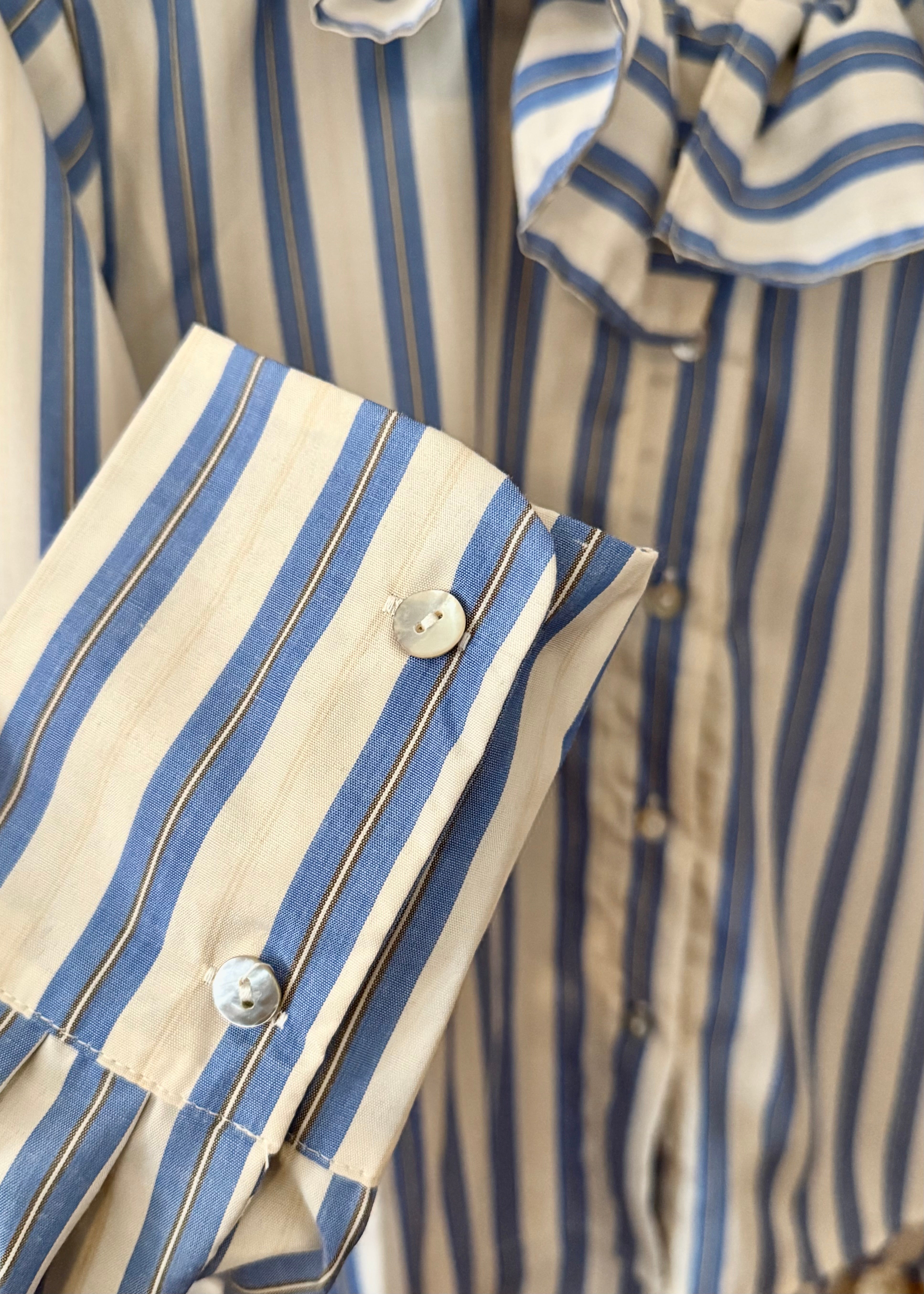 Blouse à rayures IDA - col volanté - Bleu L'adresse Corte