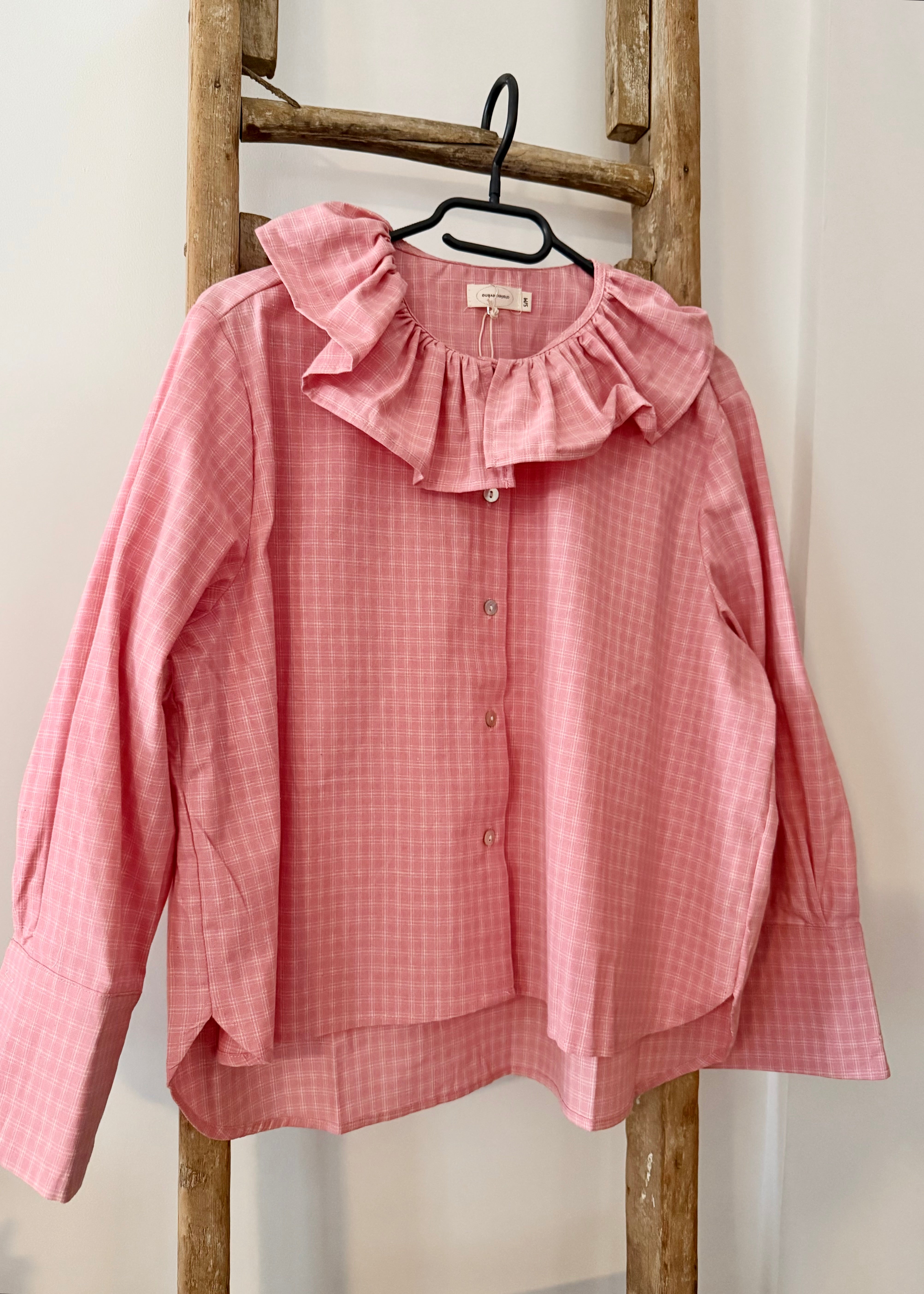 Blouse à rayures LINA, col volanté - Rose L'adresse Corte