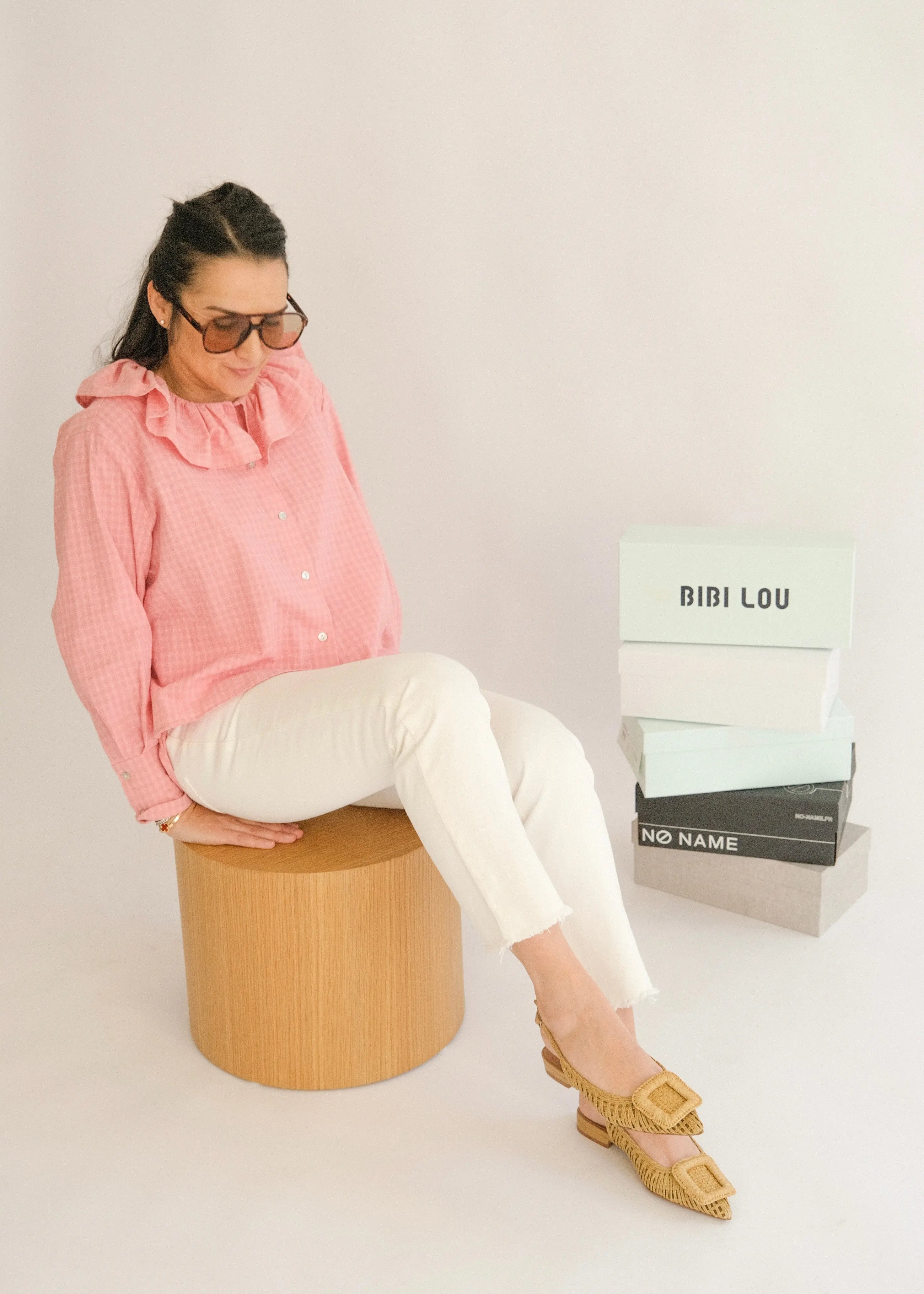 Blouse vichy LINA, col volanté - Rose L'adresse Corte