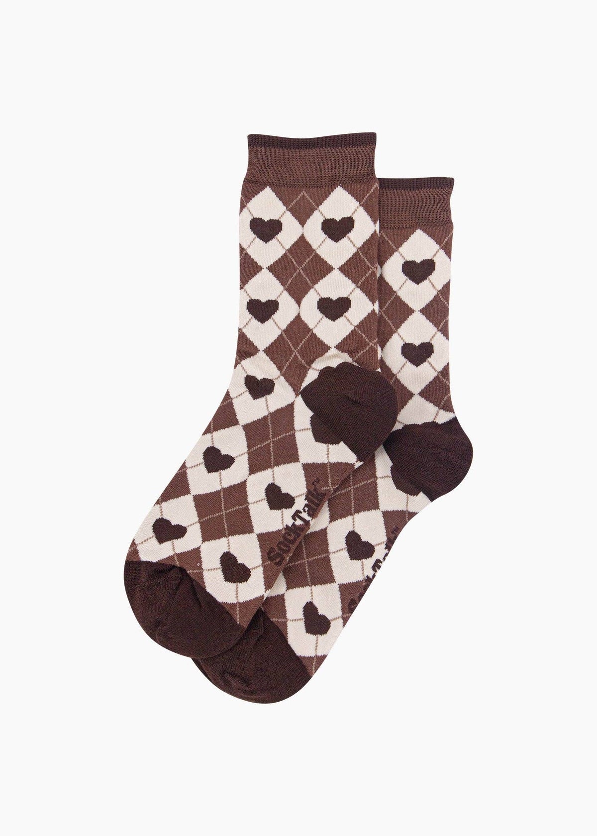 Sock Talk - Chaussettes pour femmes en bambou, motif argyle cœur — Marron/Crème - L'adresse Corte 