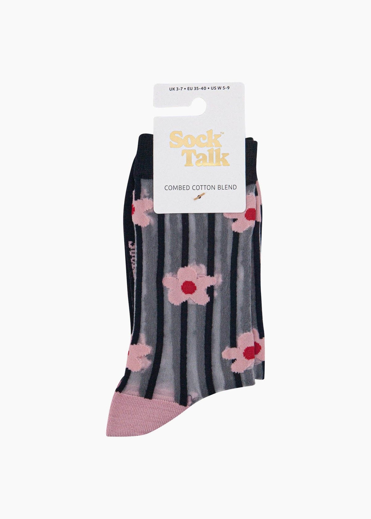 Sock Talk - Chaussettes transparentes à rayures et marguerites en Noir/Rose - L'adresse Corte 