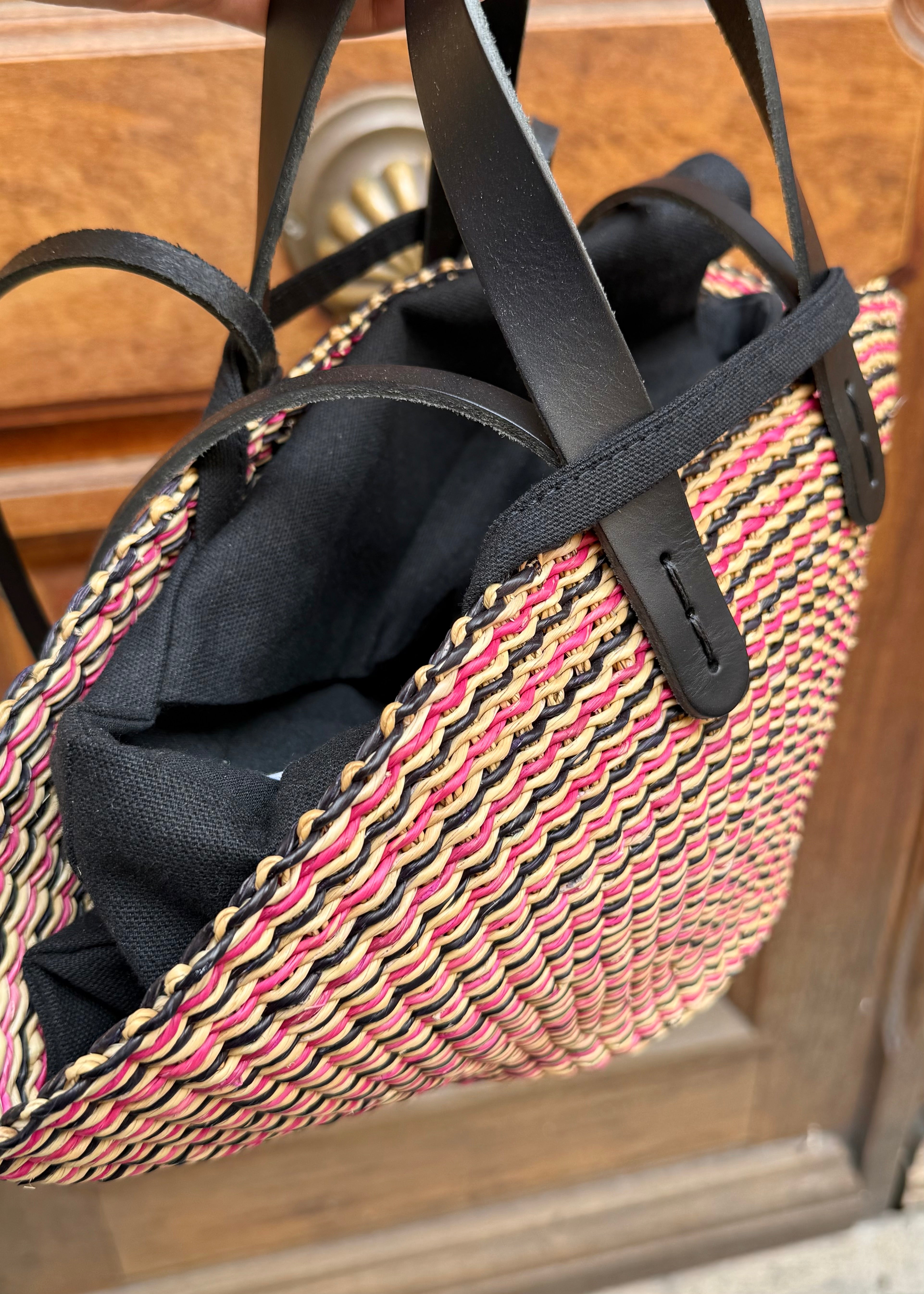 Panier Muuñ Mini Sophie Hstripes- Pink - Black Handles