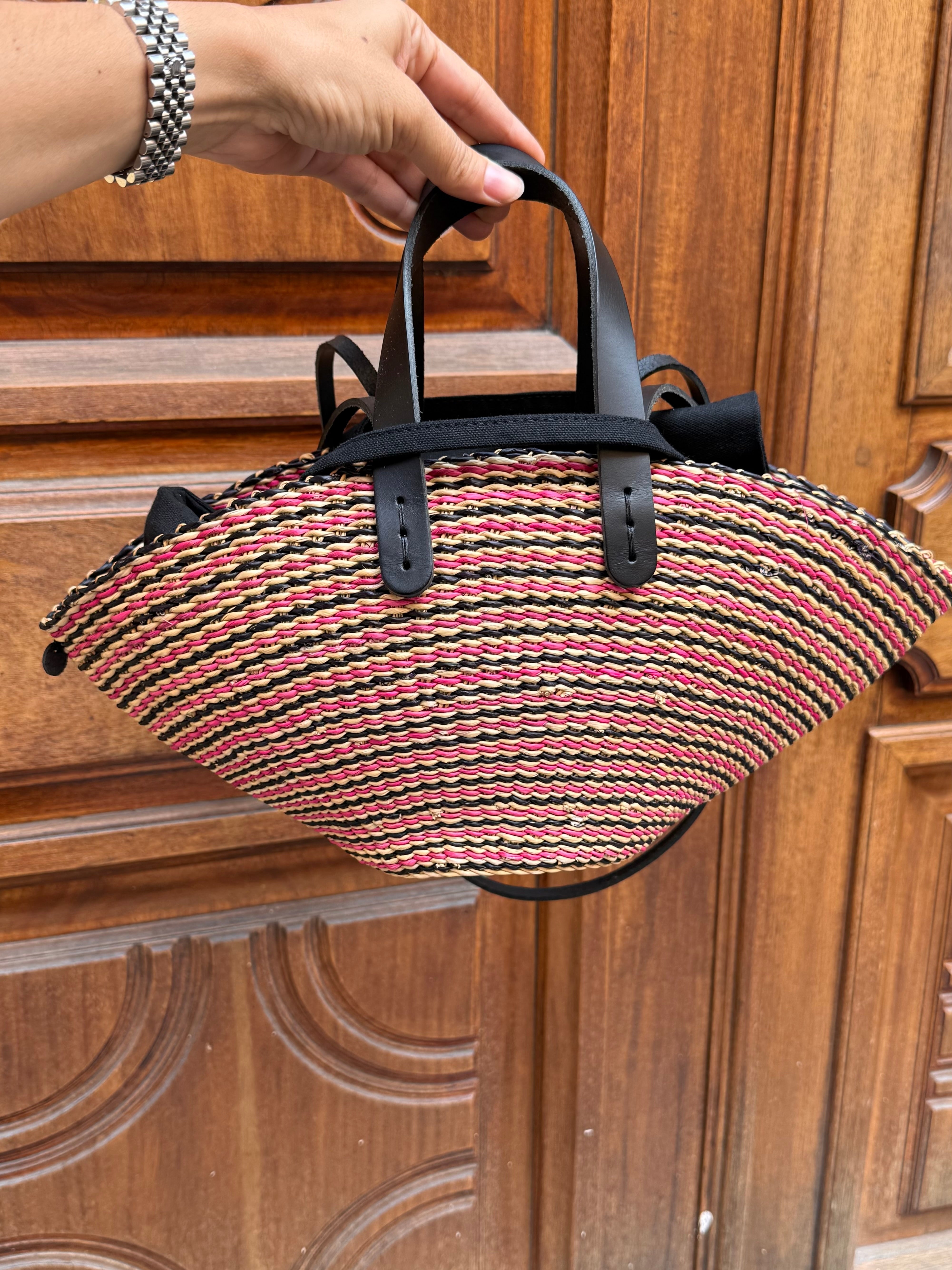 Panier Muuñ Mini Sophie Hstripes- Pink - Black Handles