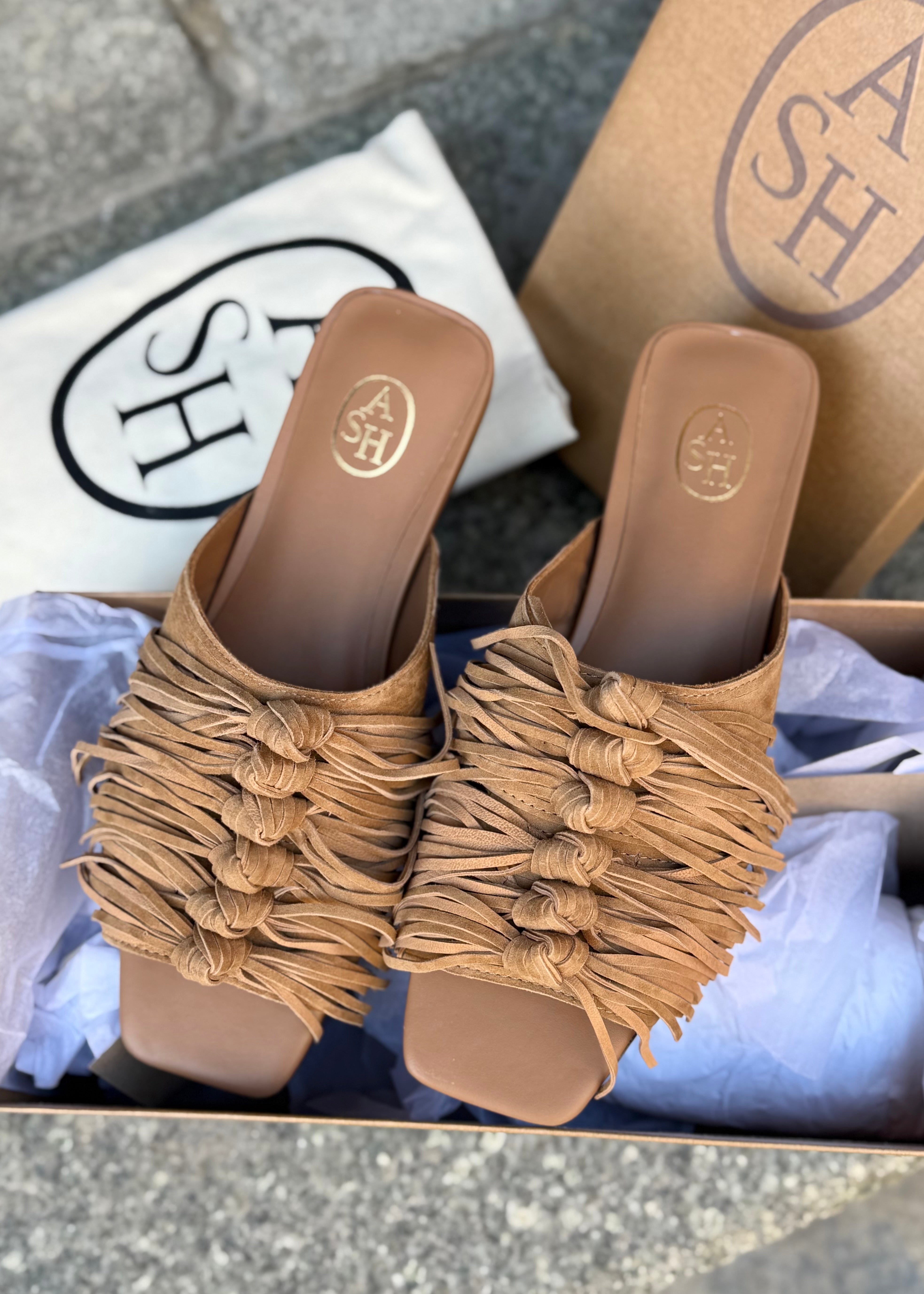 Mules Ash Brigitte Moka fringe Ash