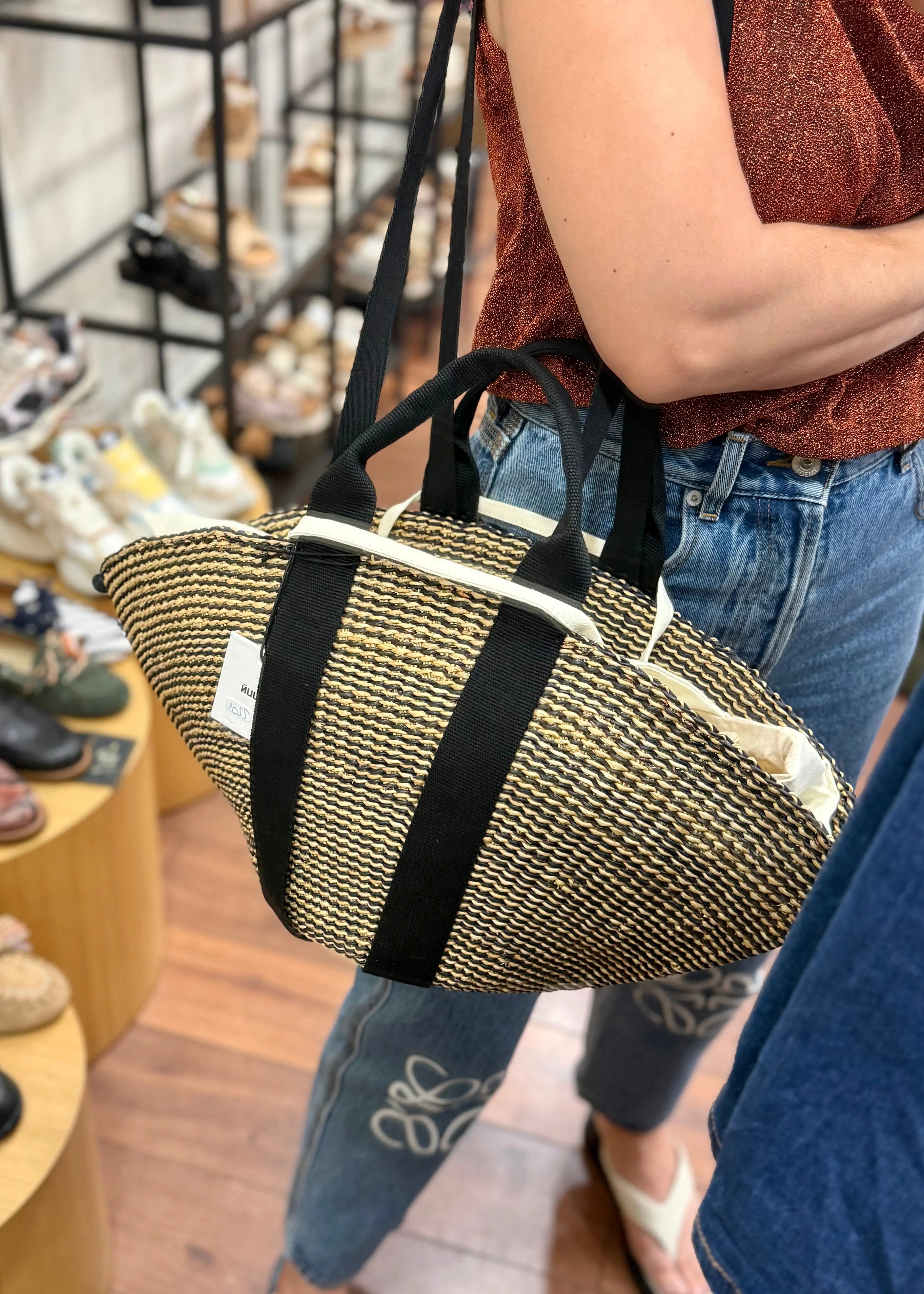 Panier Muuñ Sophie Hstripes- Natural - Black Handles Muuñ