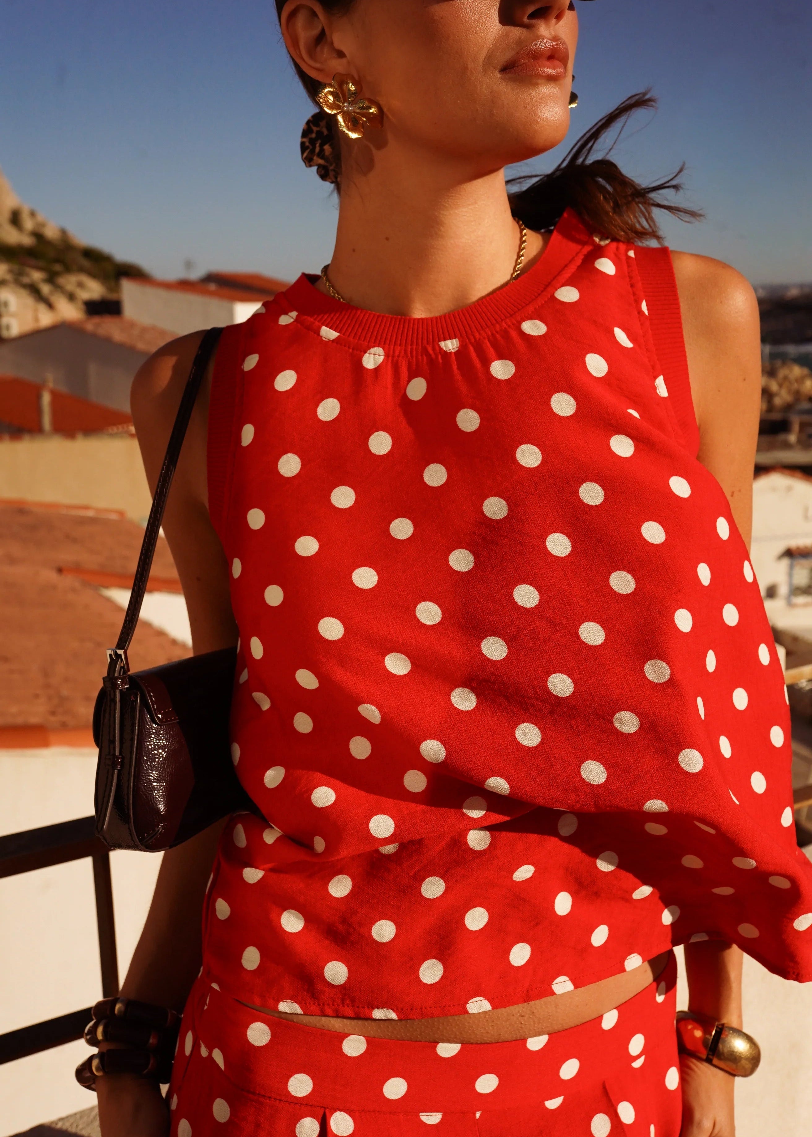 Top débardeur Olga rouge à pois L'adresse Corte