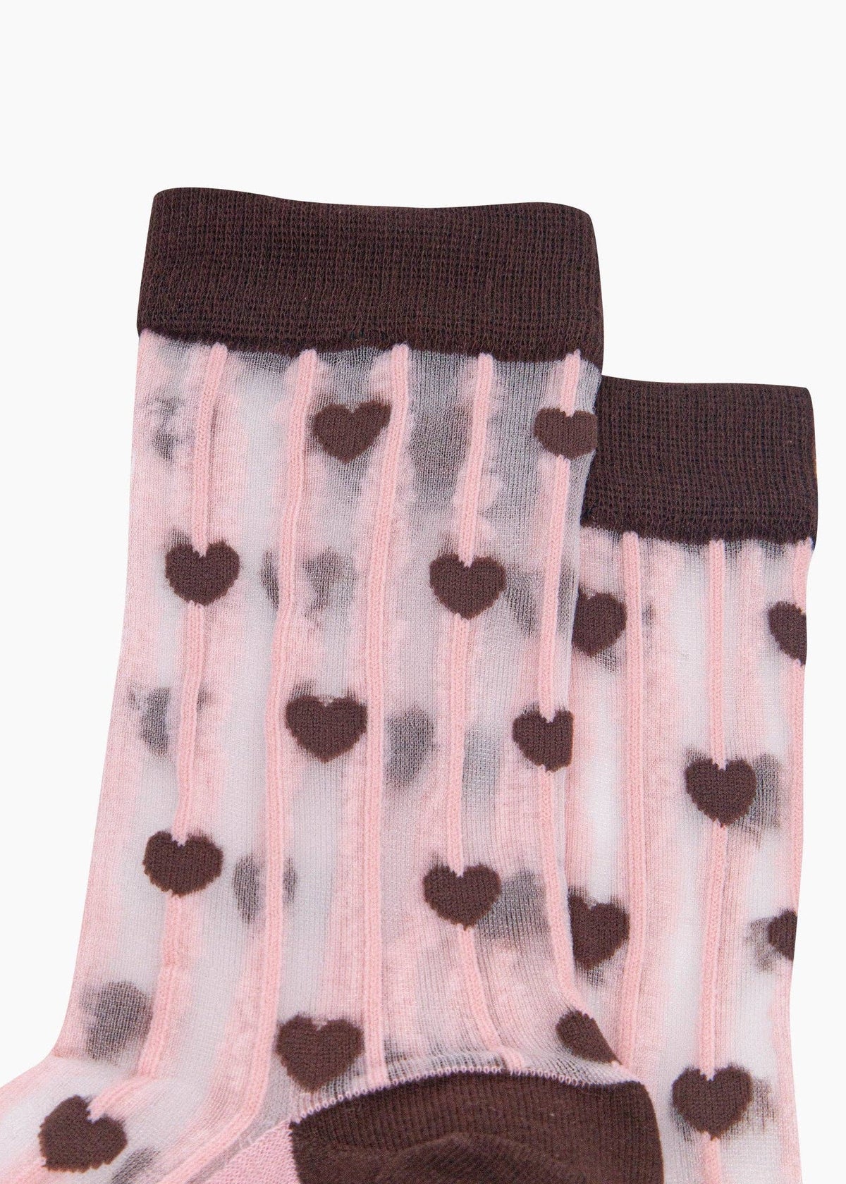 Sock Talk - Chaussettes transparentes rayures et cœurs — marron/rose pâle - L'adresse Corte 