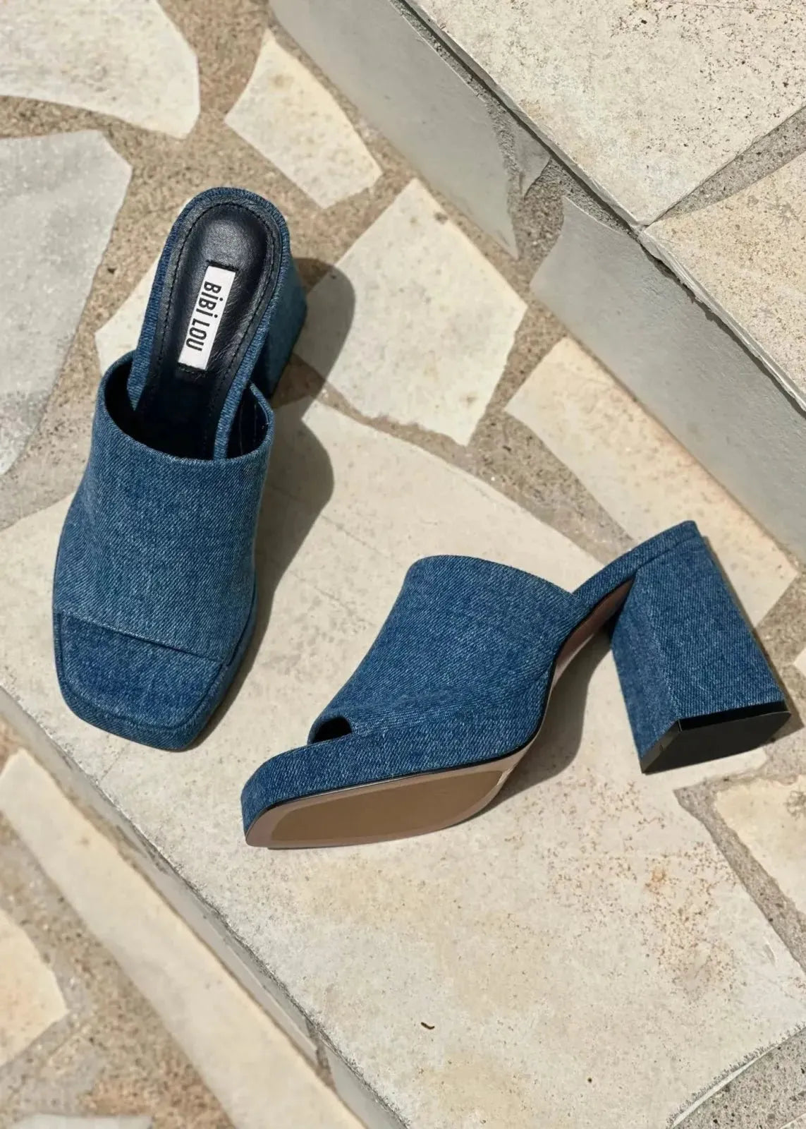 Mules à talons Bibi Lou Magnolia Denim - L'adresse Corte