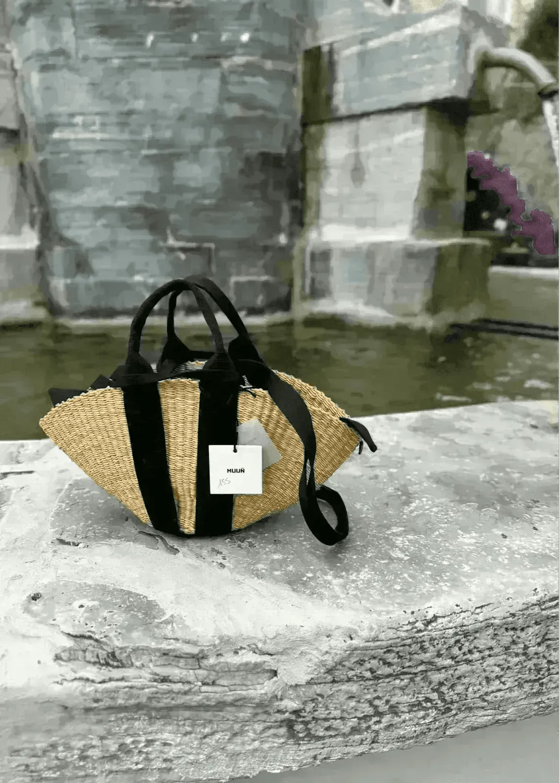 Panier Muuñ Mini Sophie - Natural - Black Handles - L'adresse Corte