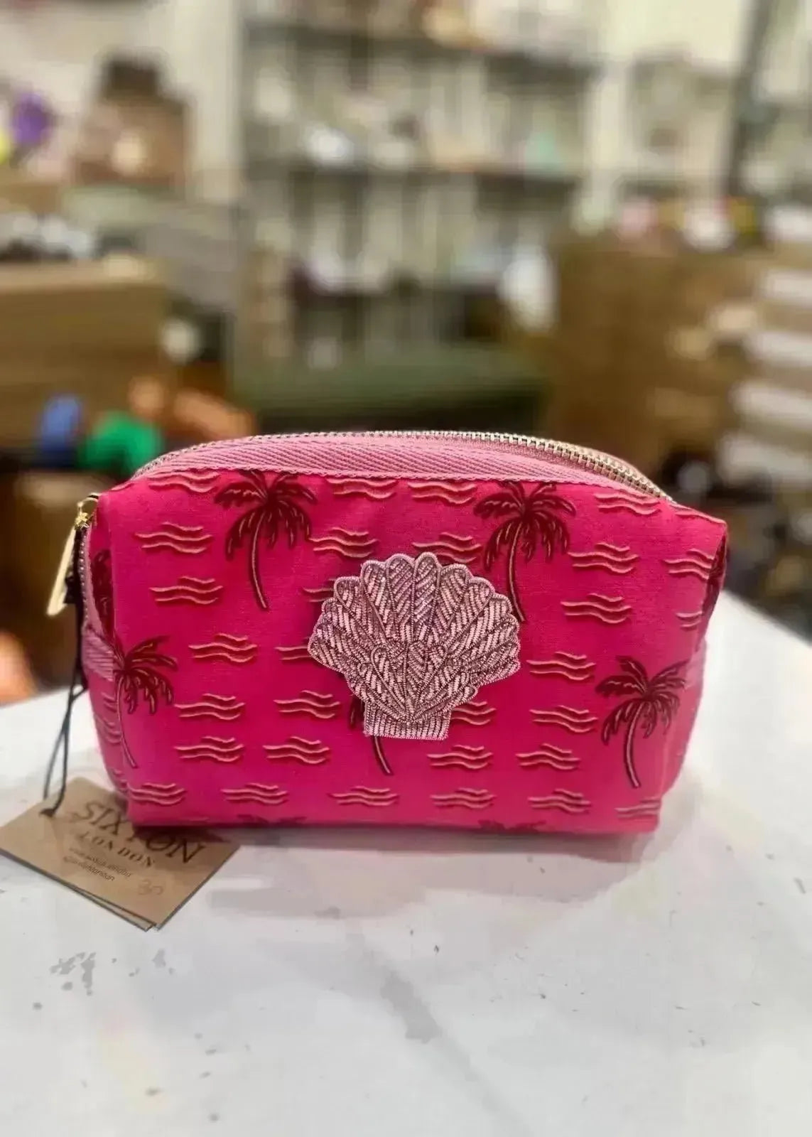 Trousse Sixton London - Velours rose tropical - L'adresse Corte